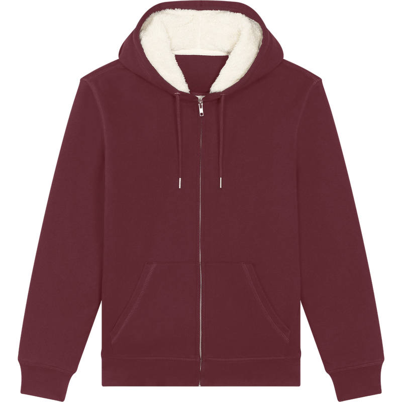 Sweat à capuche zippé unisexe Hygger Sherpa à plat, coloris Burgundy