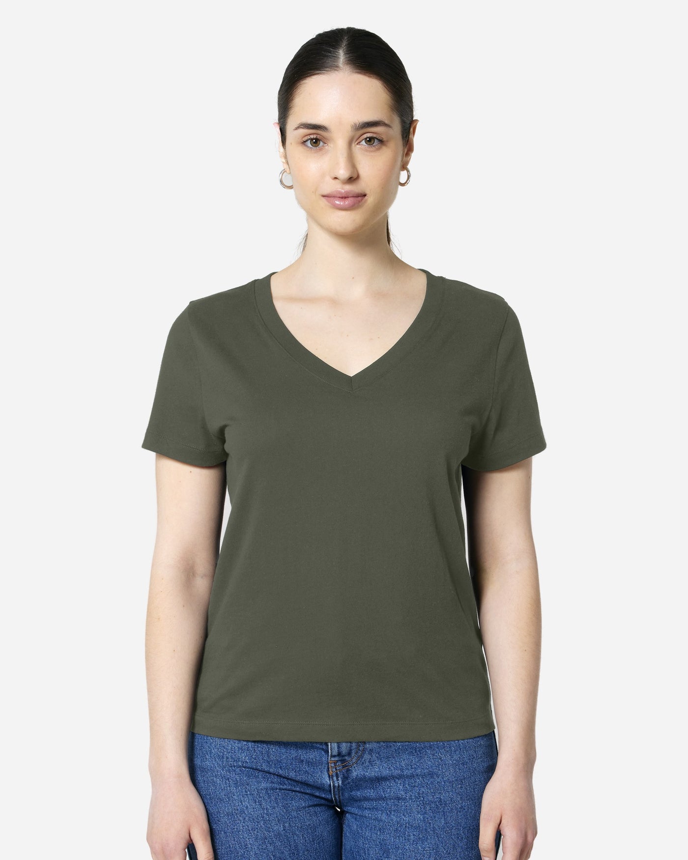 T-shirt femme Stella Isla porté, coloris Khaki