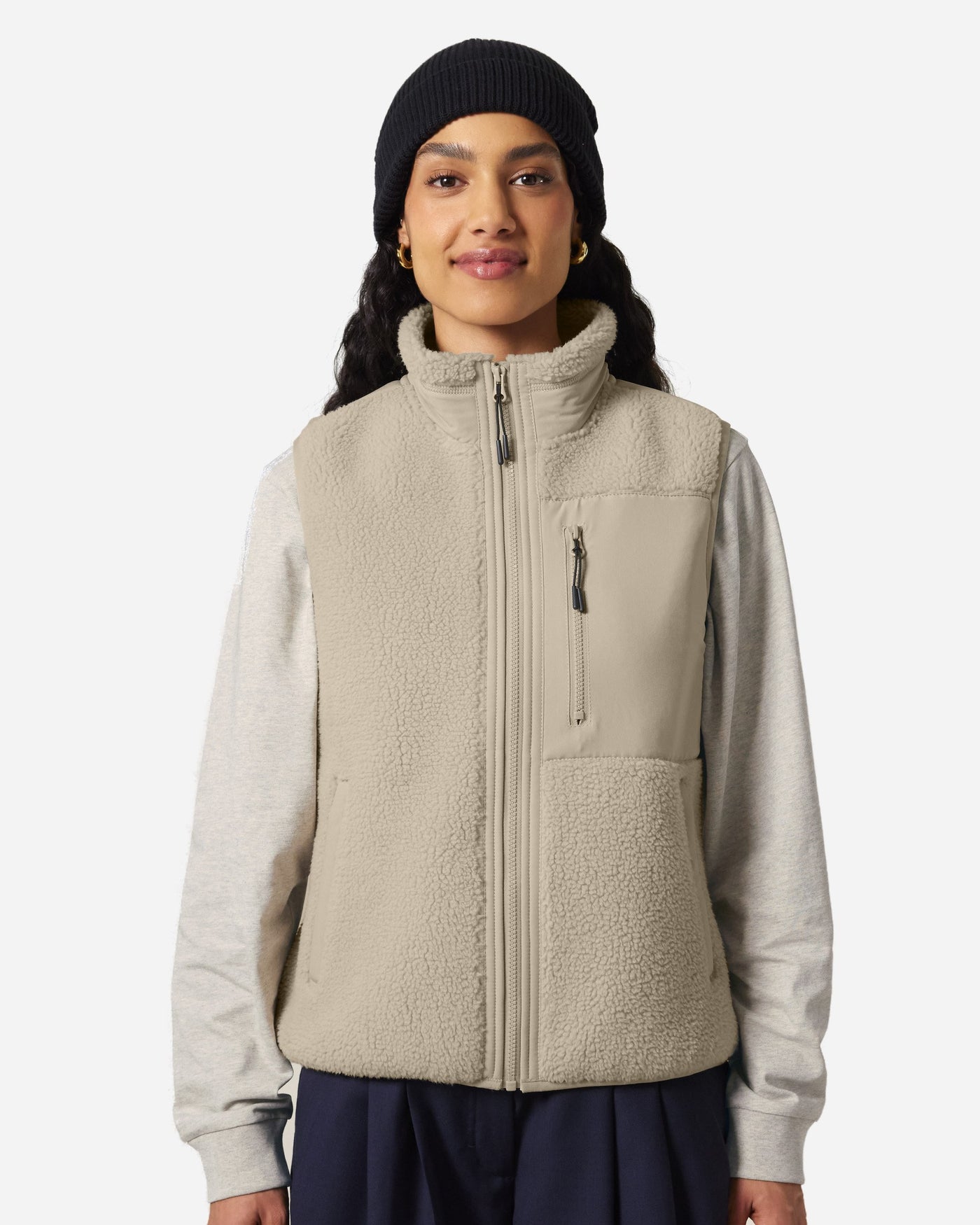 Gilet sherpa unisexe Liner porté, coloris Desert Dust