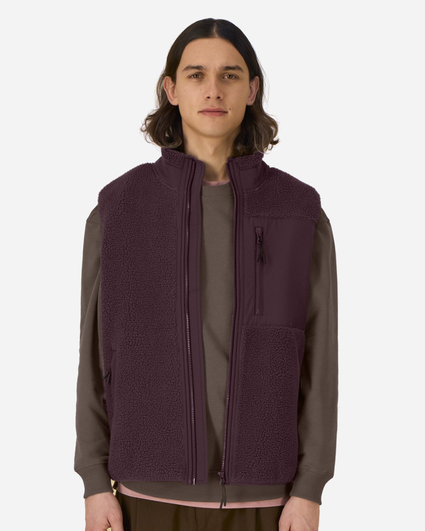 Gilet sherpa unisexe Liner porté, coloris Red Brown