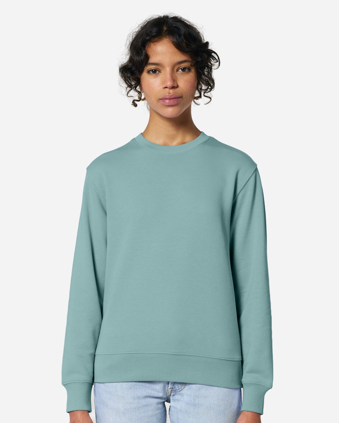 Sweat unisexe Matcher porté, coloris Teal Monstera