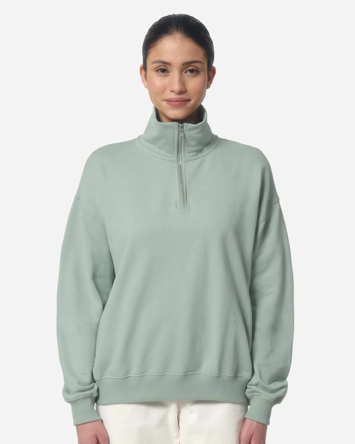 Sweat col zippé unisexe Miller Dry porté, coloris Aloe