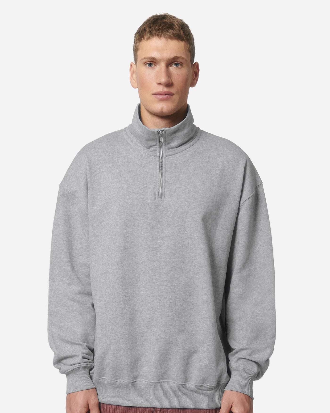 Sweat col zippé unisexe Miller Dry porté, coloris Heather Grey