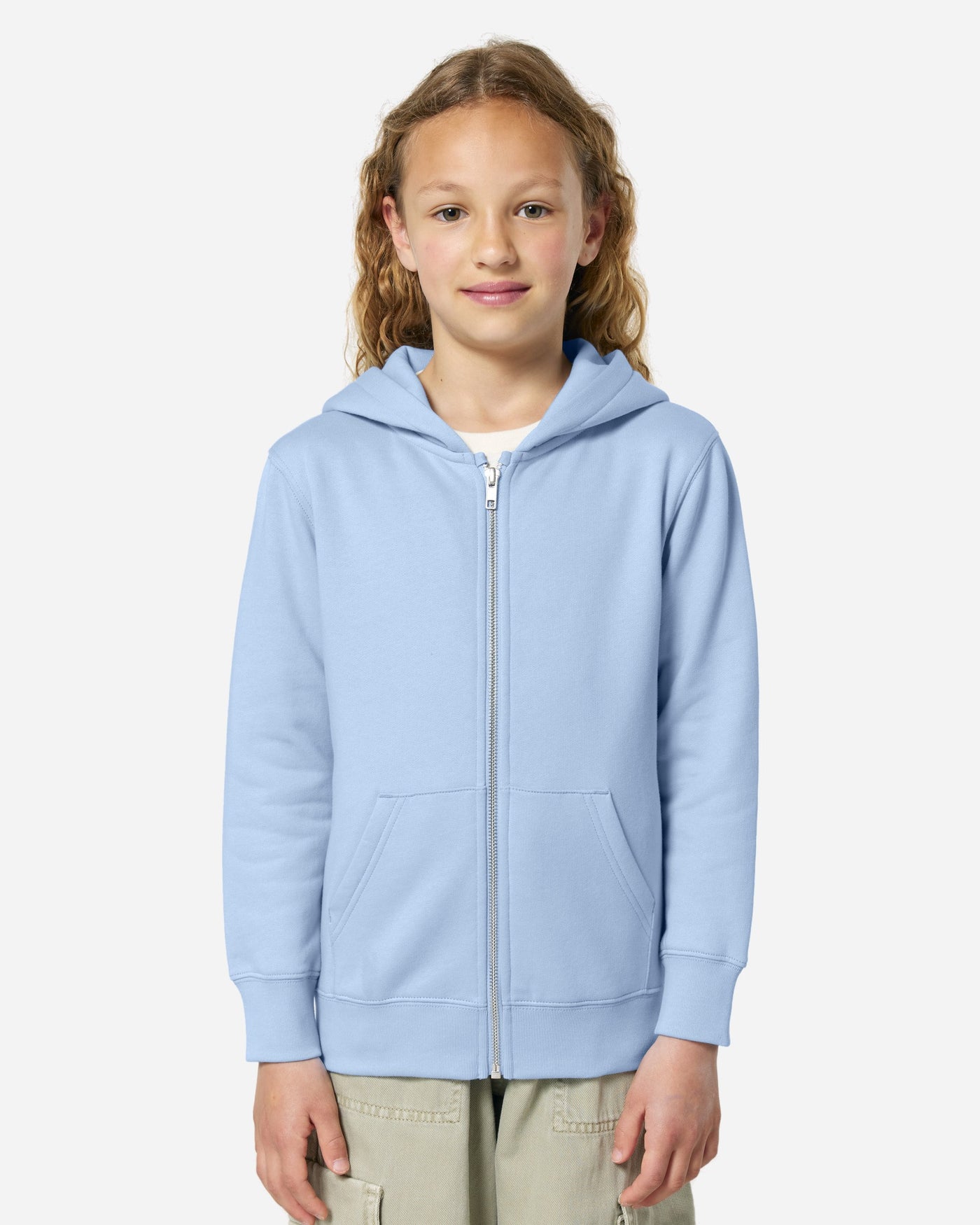Sweat à capuche zippé enfant Mini Cultivator 2.0 porté, coloris Blue Soul