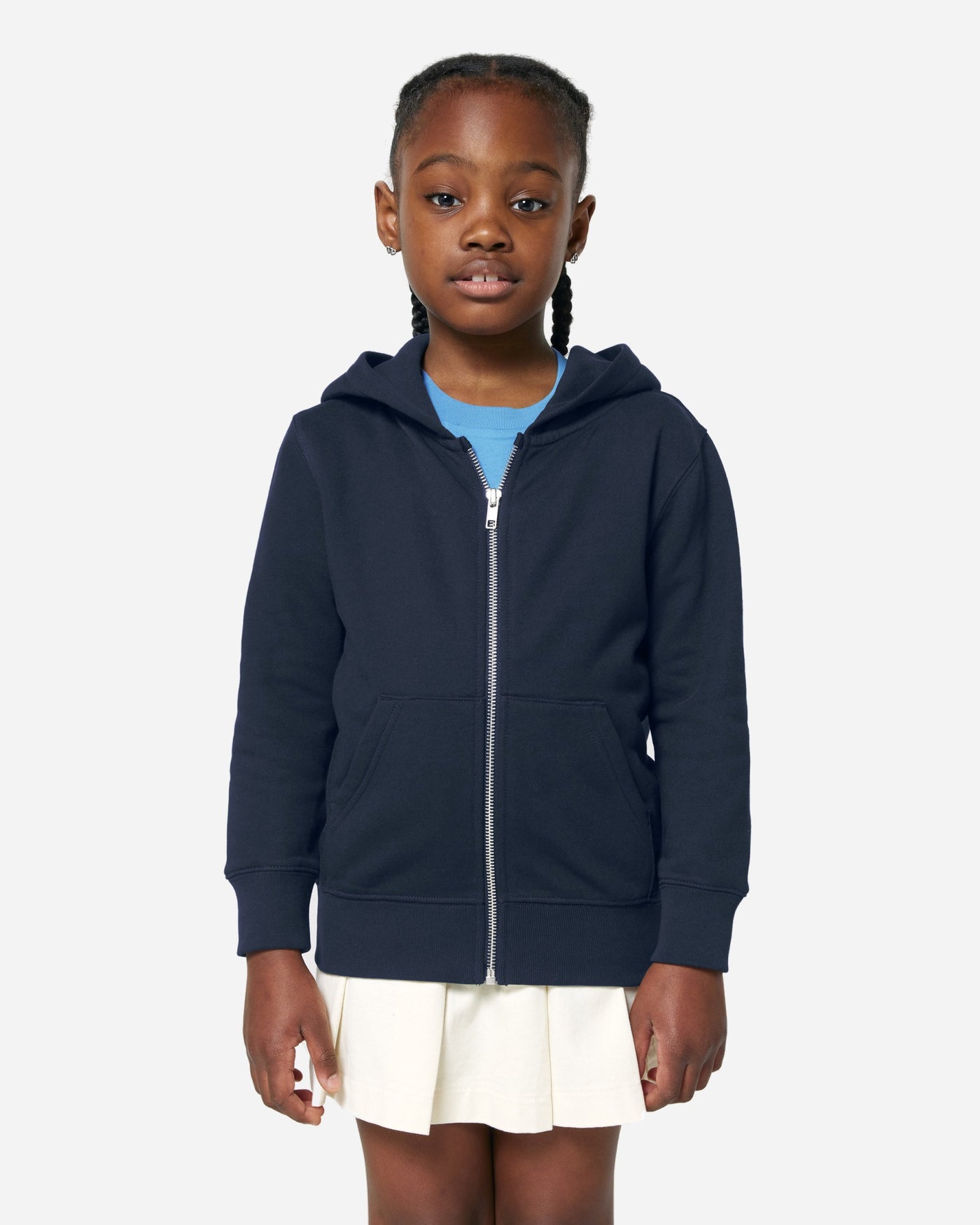 Sweat à capuche zippé enfant Mini Cultivator 2.0 porté, coloris French Navy