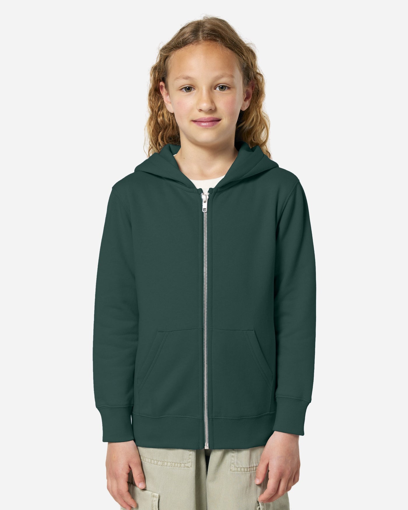 Sweat à capuche zippé enfant Mini Cultivator 2.0 porté, coloris Glazed Green