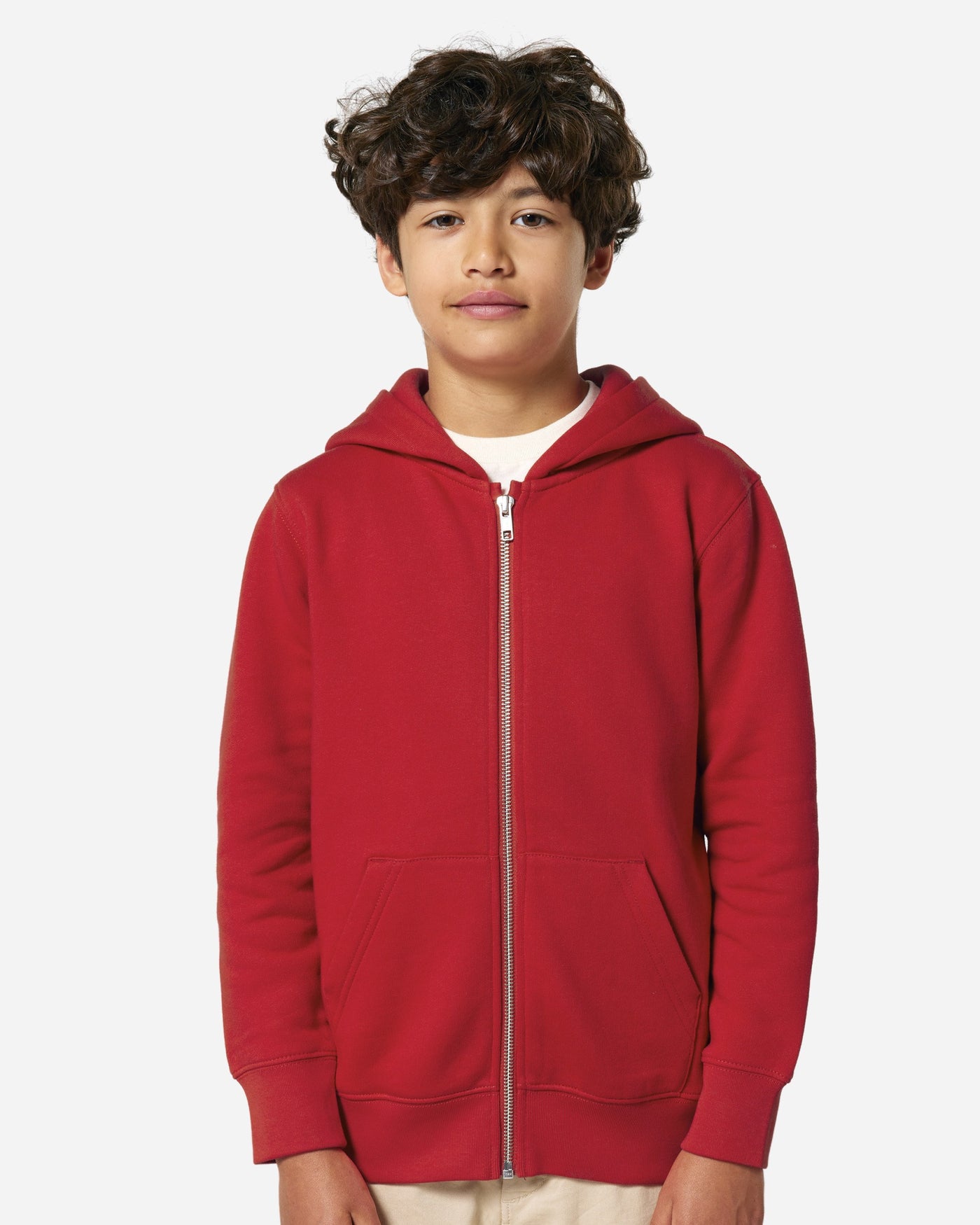 Sweat à capuche zippé enfant Mini Cultivator 2.0 porté, coloris Red