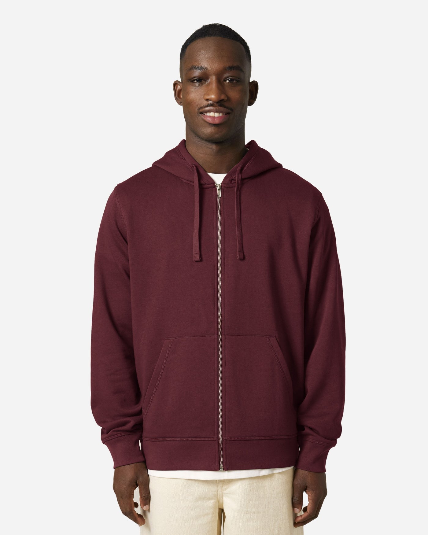 Sweat à capuche zippé unisexe Mixer porté, coloris Burgundy
