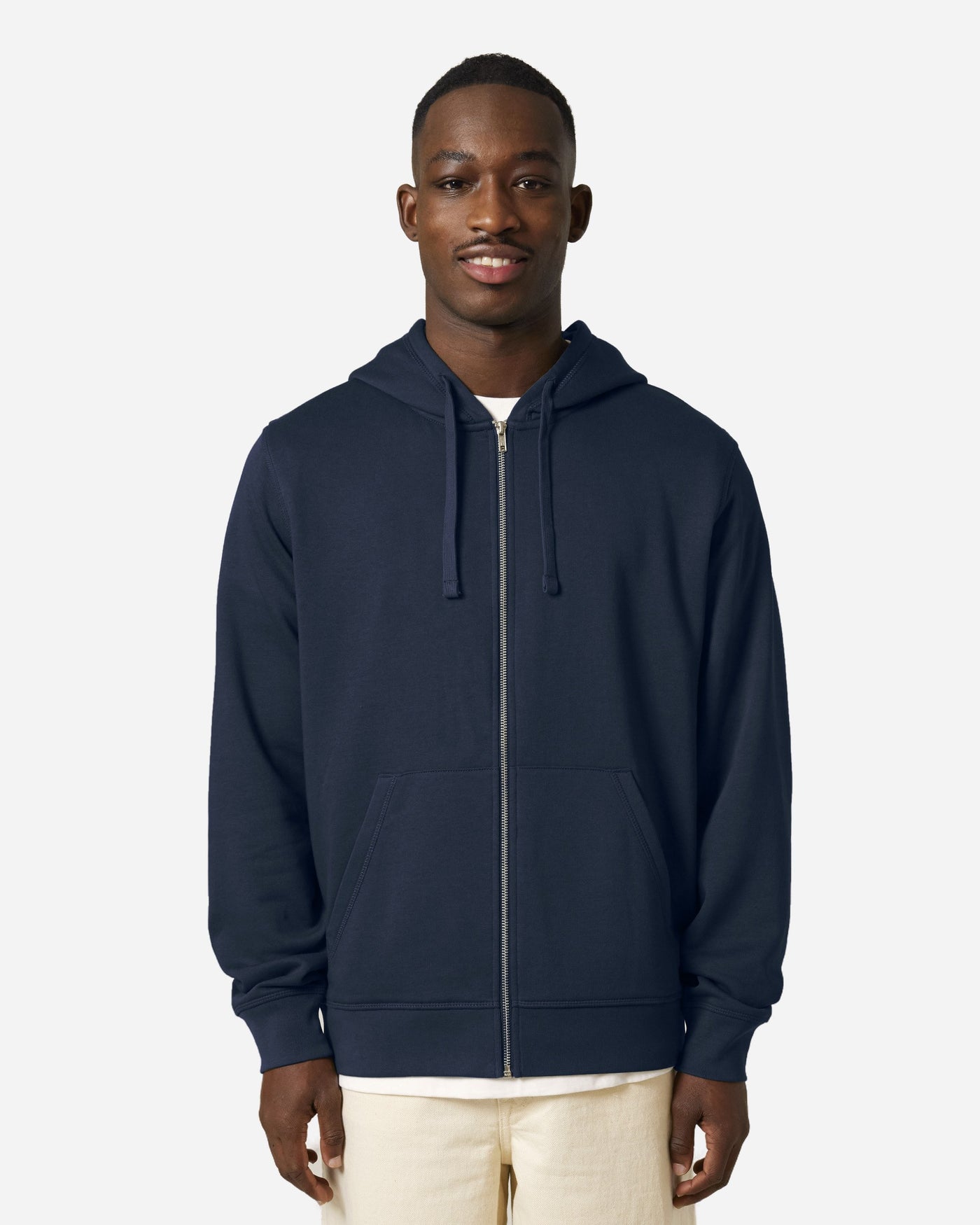 Sweat à capuche zippé unisexe Mixer porté, coloris French Navy