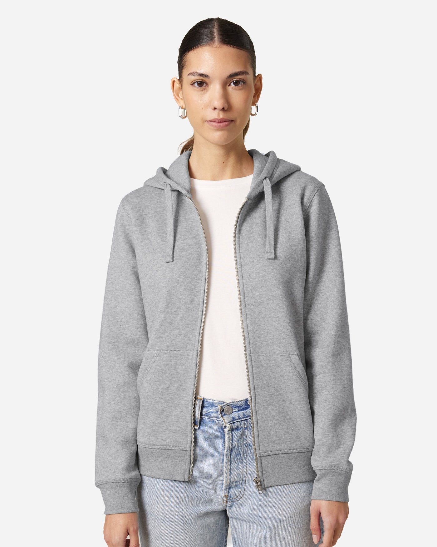 Sweat à capuche zippé unisexe Mixer porté, coloris Heather Grey