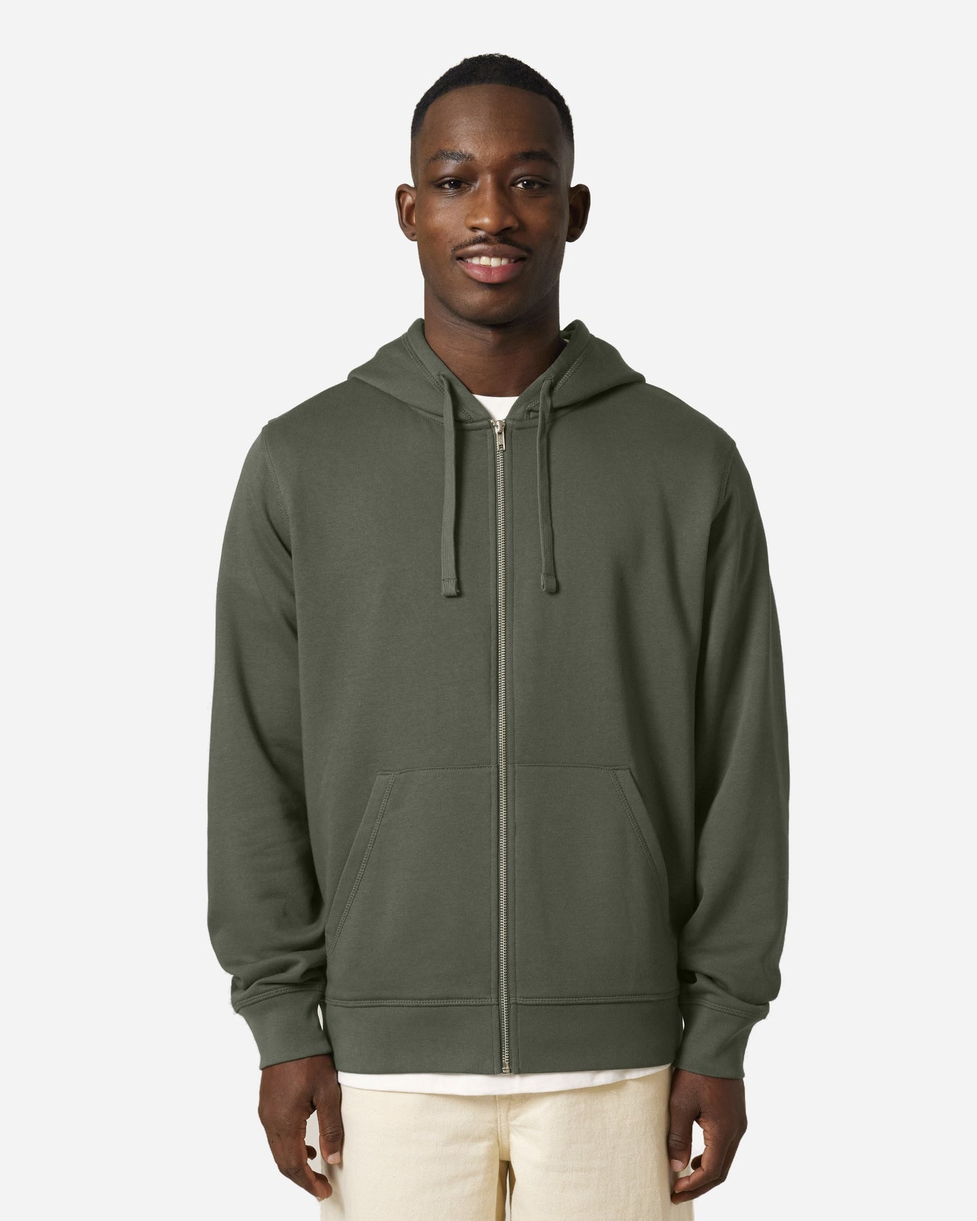Sweat à capuche zippé unisexe Mixer porté, coloris Khaki