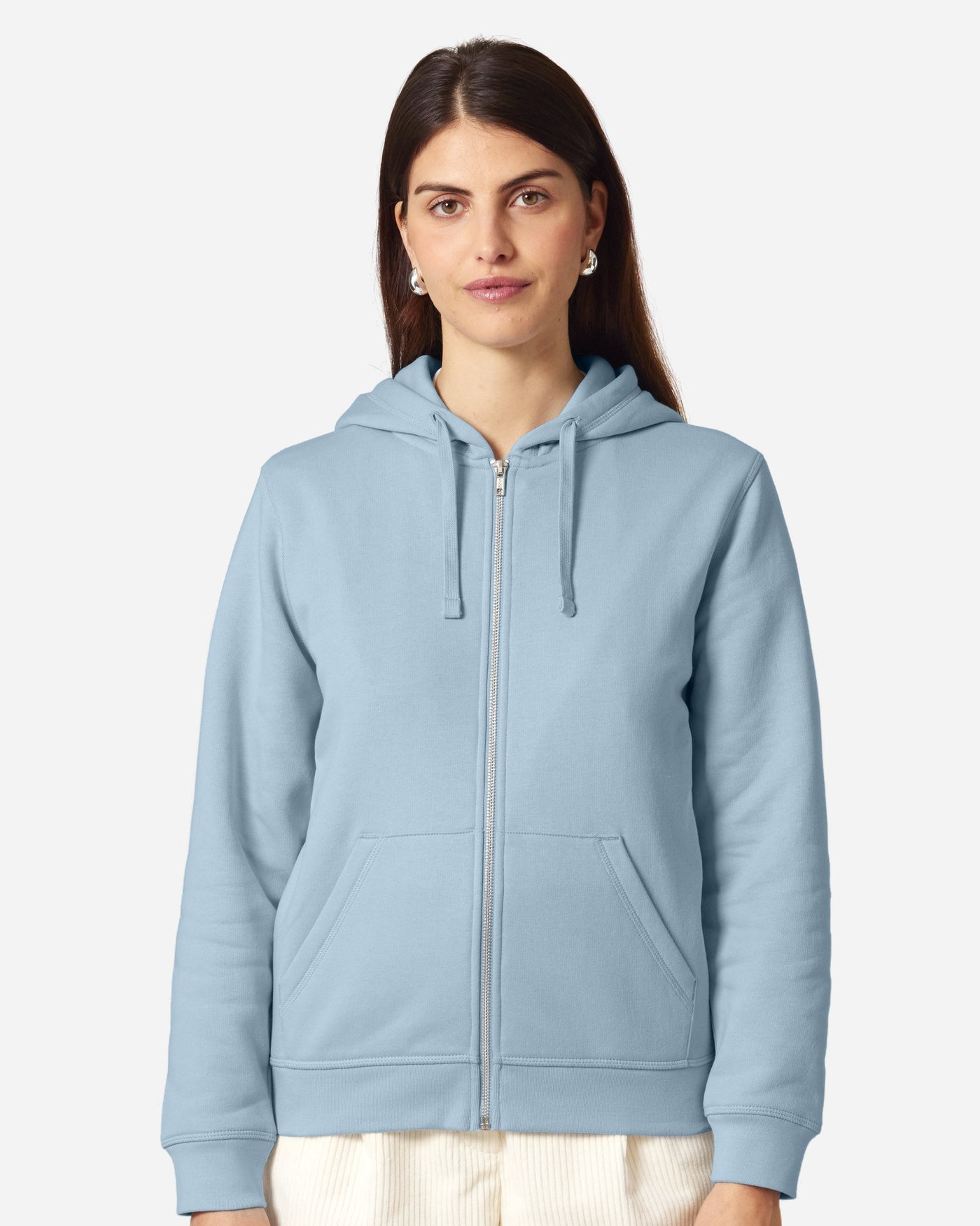Sweat à capuche zippé unisexe Mixer porté, coloris Sky blue