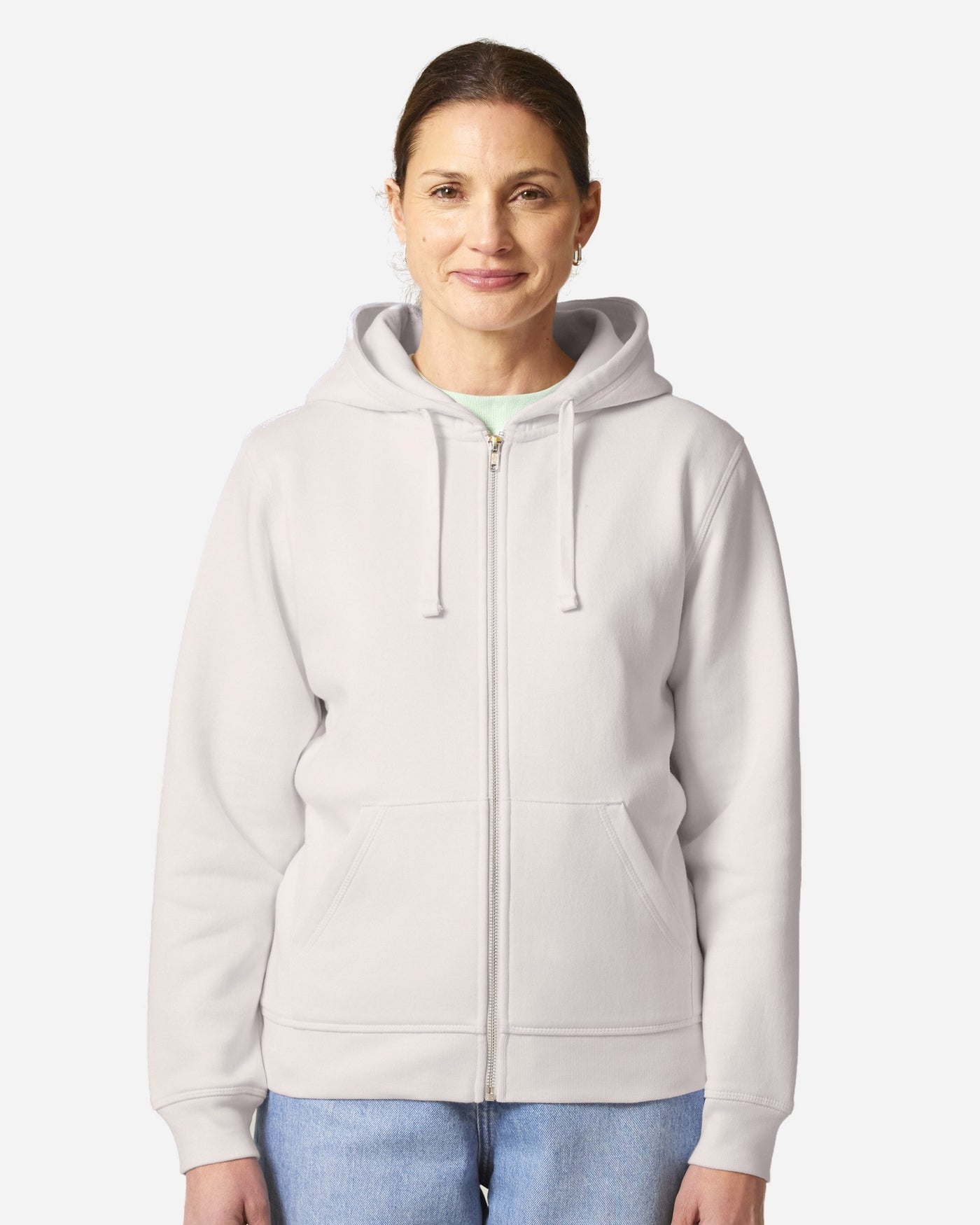Sweat à capuche zippé unisexe Mixer porté, coloris Vintage White