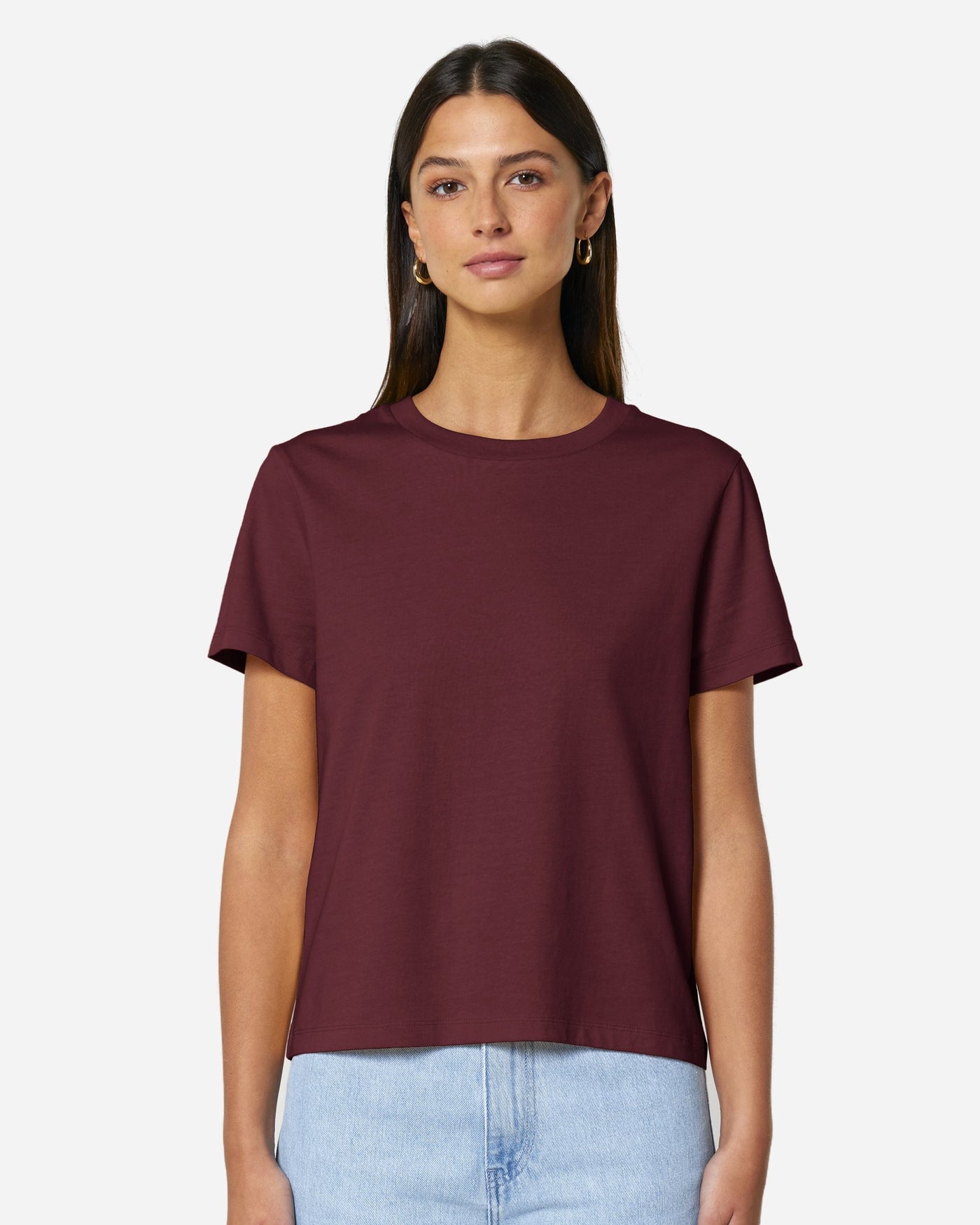 T-shirt femme Stella Muser porté, coloris Burgundy