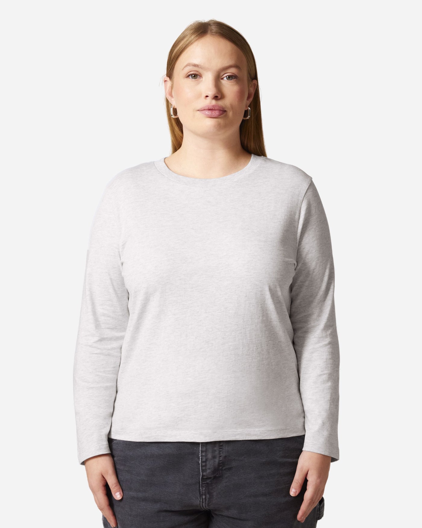 T-shirt femme Stella Muser Long Sleeve porté, coloris Cool Heather Grey