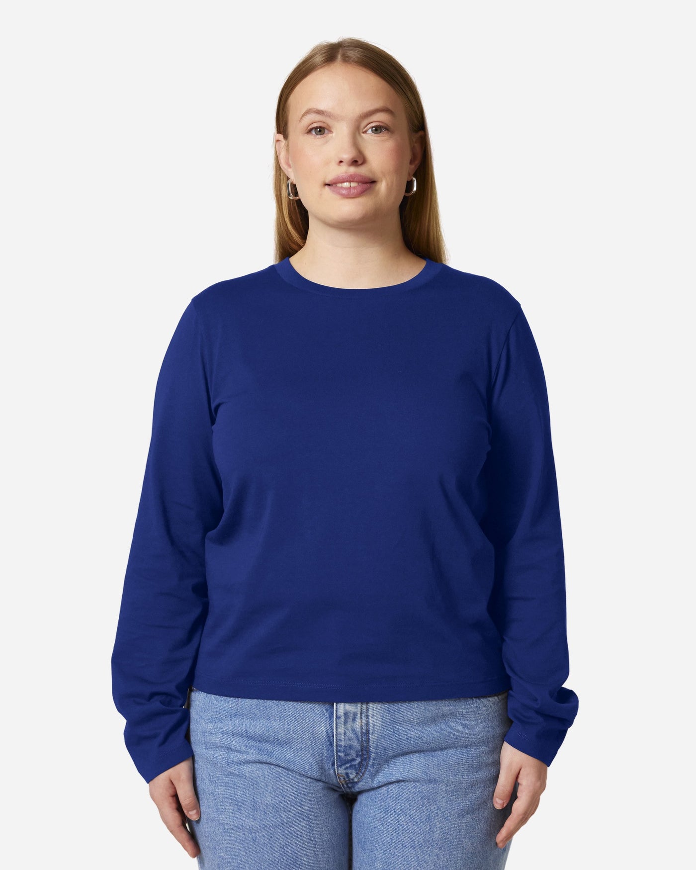T-shirt femme Stella Muser Long Sleeve porté, coloris Worker Blue