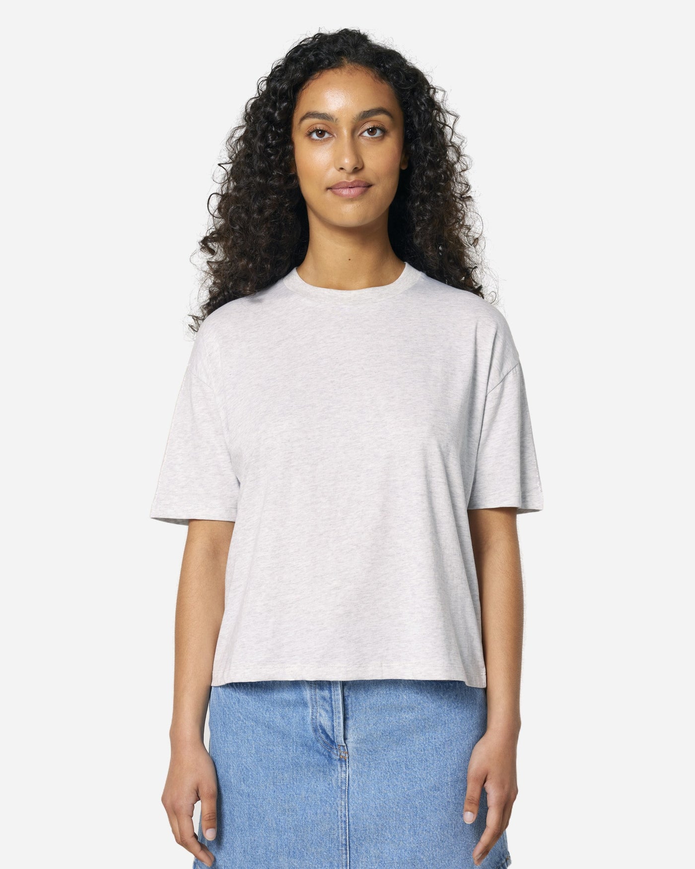 T-shirt femme Stella Nova porté, coloris Cool Heather Grey