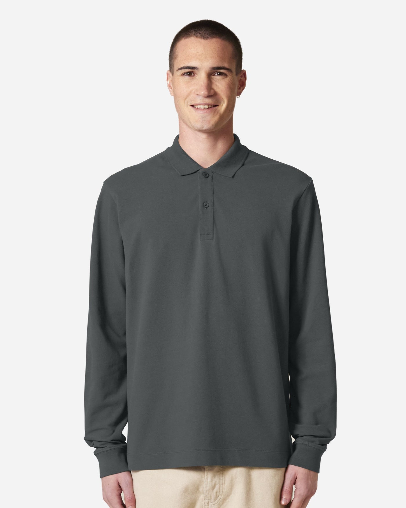 Polo manches longues unisexe Prepster 2.0 porté, coloris Anthracite