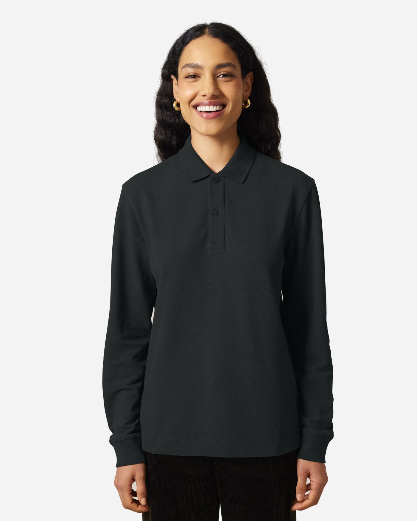Polo manches longues unisexe Prepster 2.0 porté, coloris Black