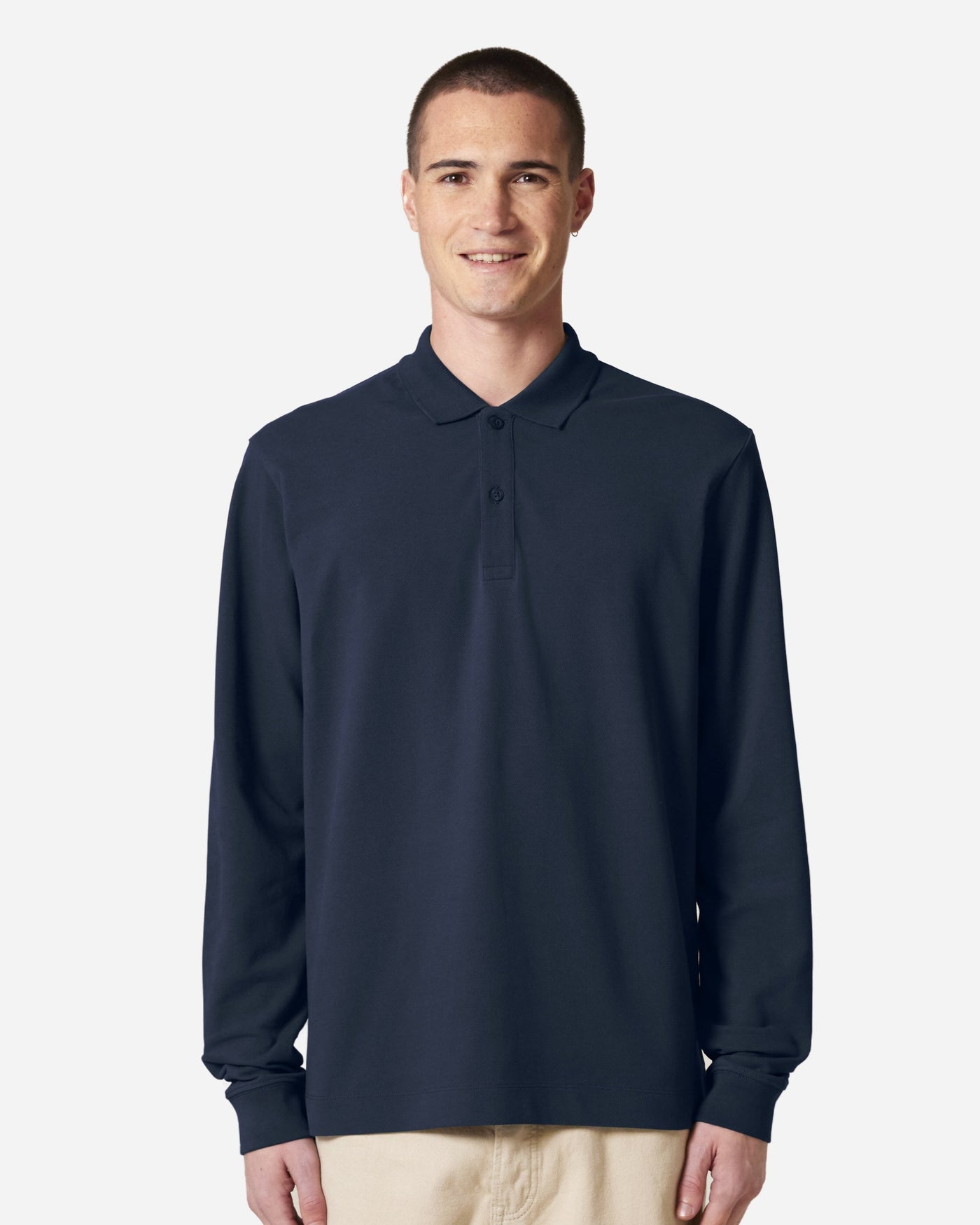 Polo manches longues unisexe Prepster 2.0 porté, coloris French Navy