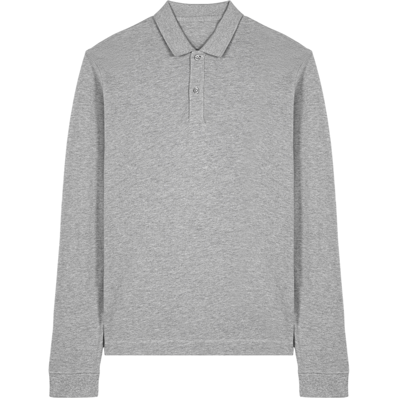 Polo manches longues unisexe Prepster 2.0 à plat, coloris Heather Grey