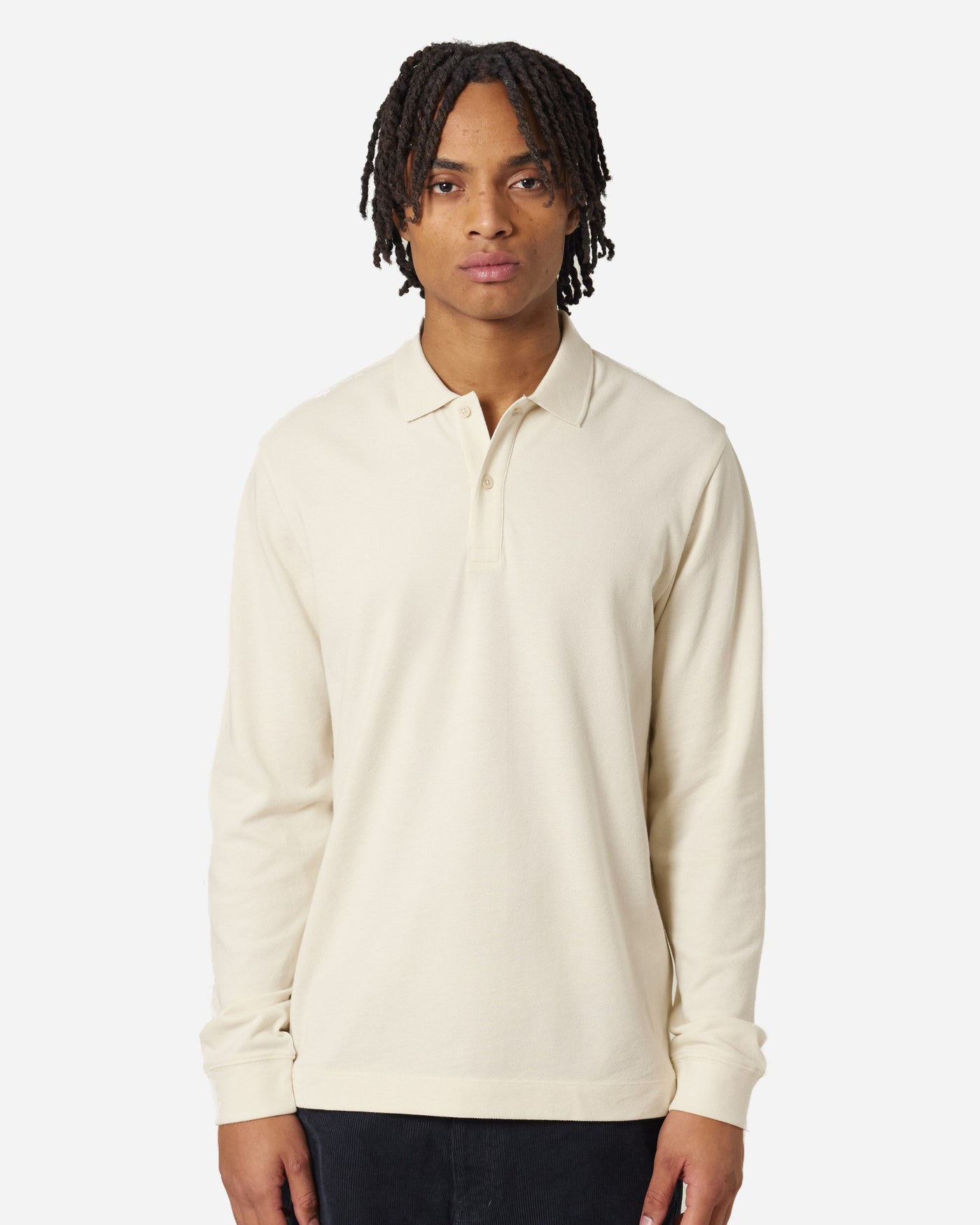 Polo manches longues unisexe Prepster 2.0 porté, coloris Natural Raw