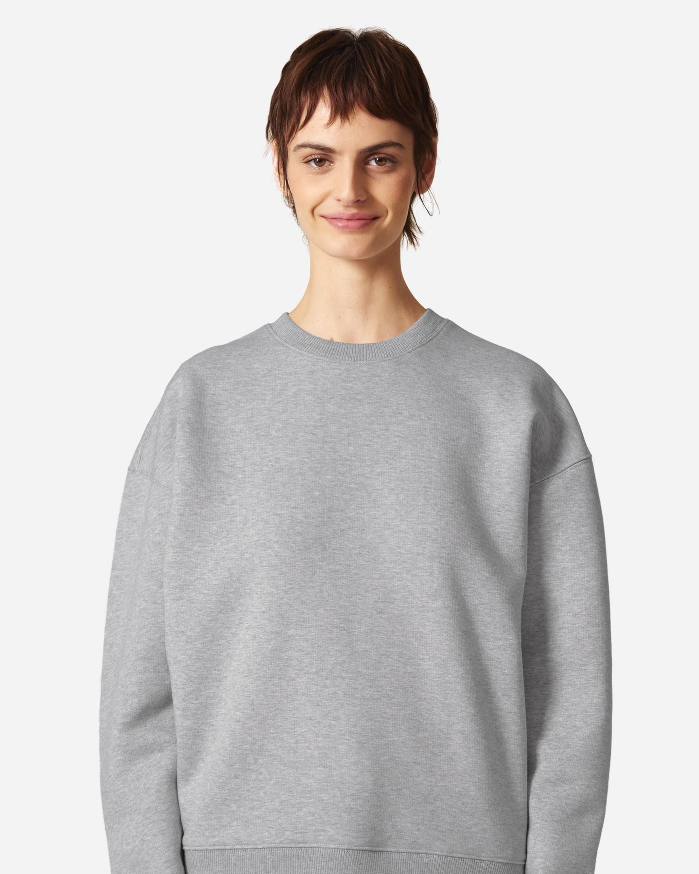 Sweat unisexe Radder 2.0 porté, coloris Heather Grey