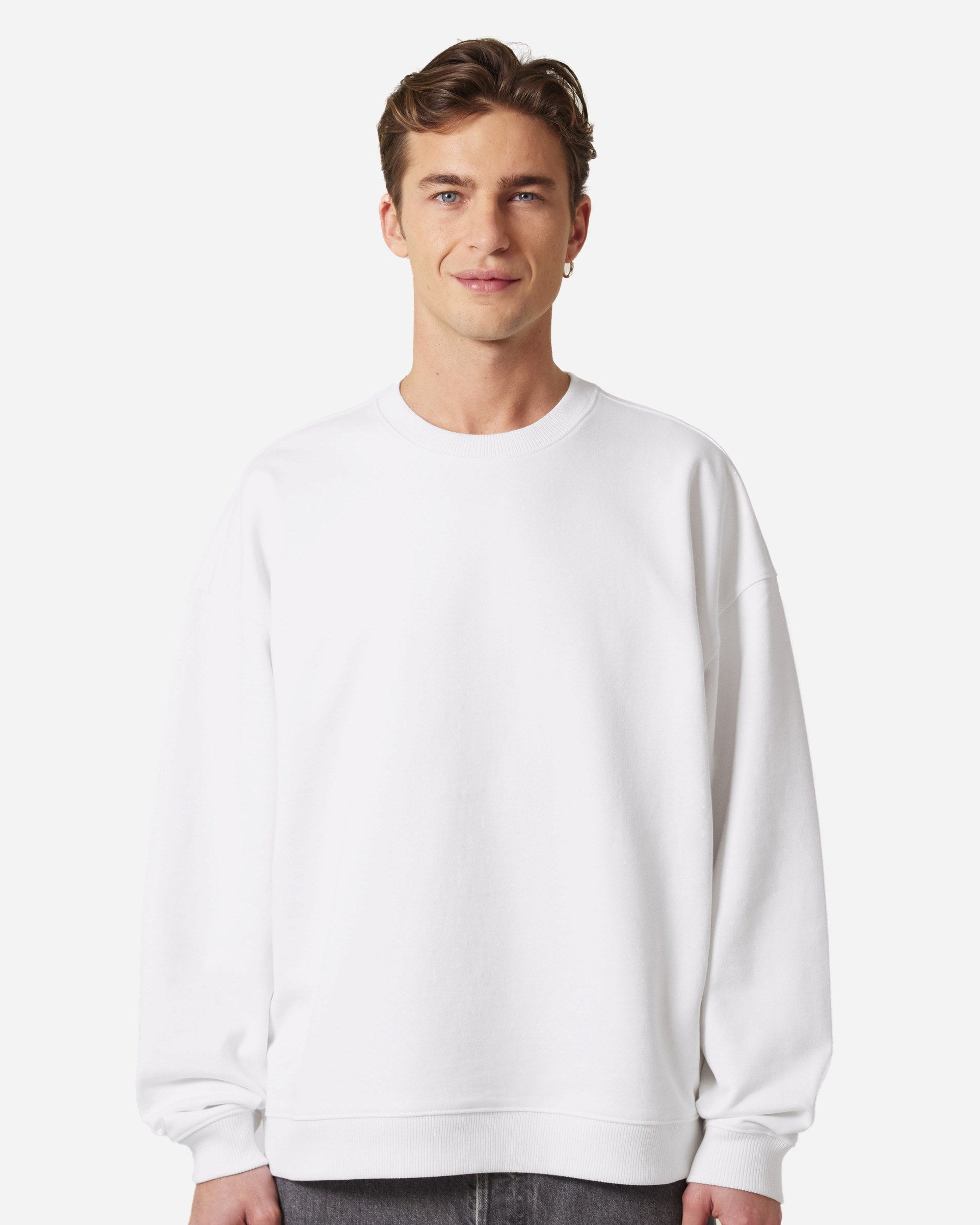 Sweat unisexe Radder 2.0 porté, coloris White