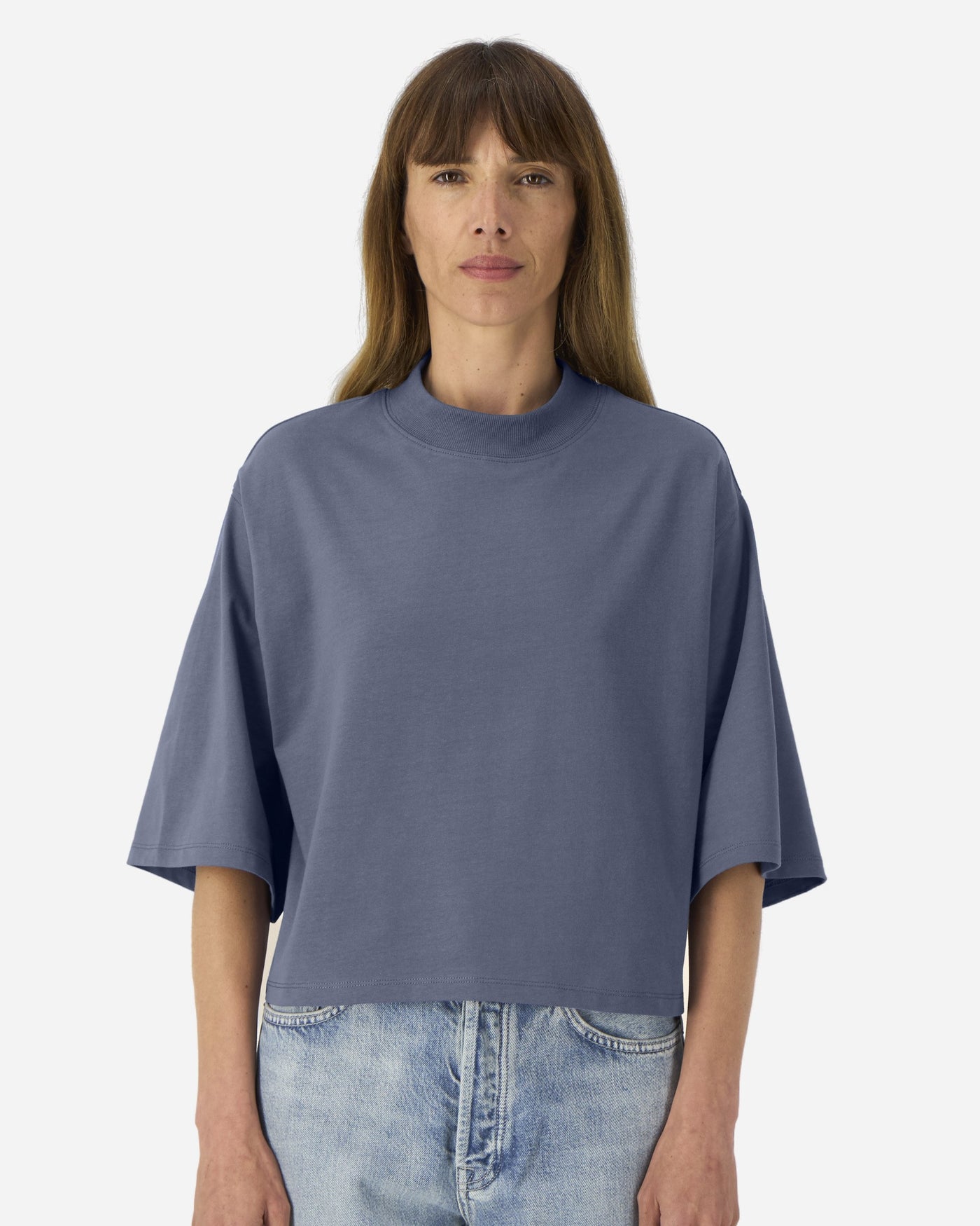 T-shirt femme Stella Raya porté, coloris Blue Grey