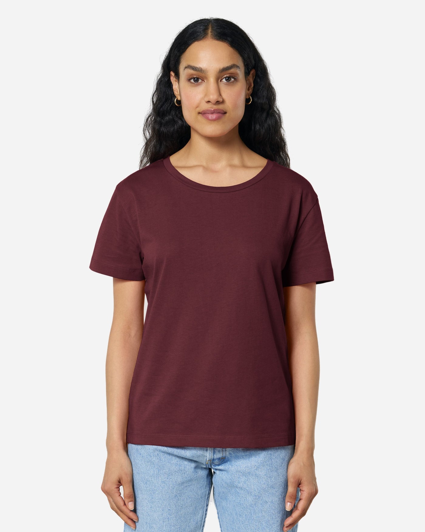 T-shirt femme Stella Serena porté, coloris Burgundy