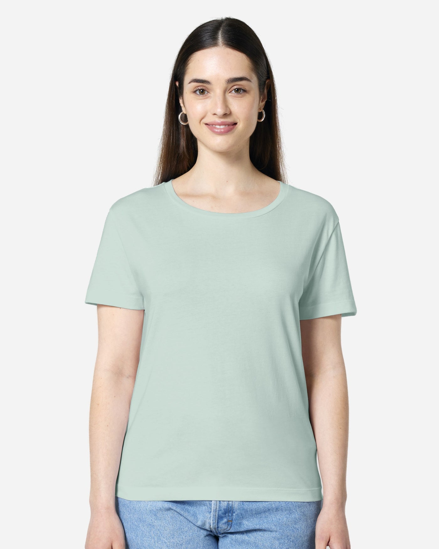T-shirt femme Stella Serena porté, coloris Caribbean Blue