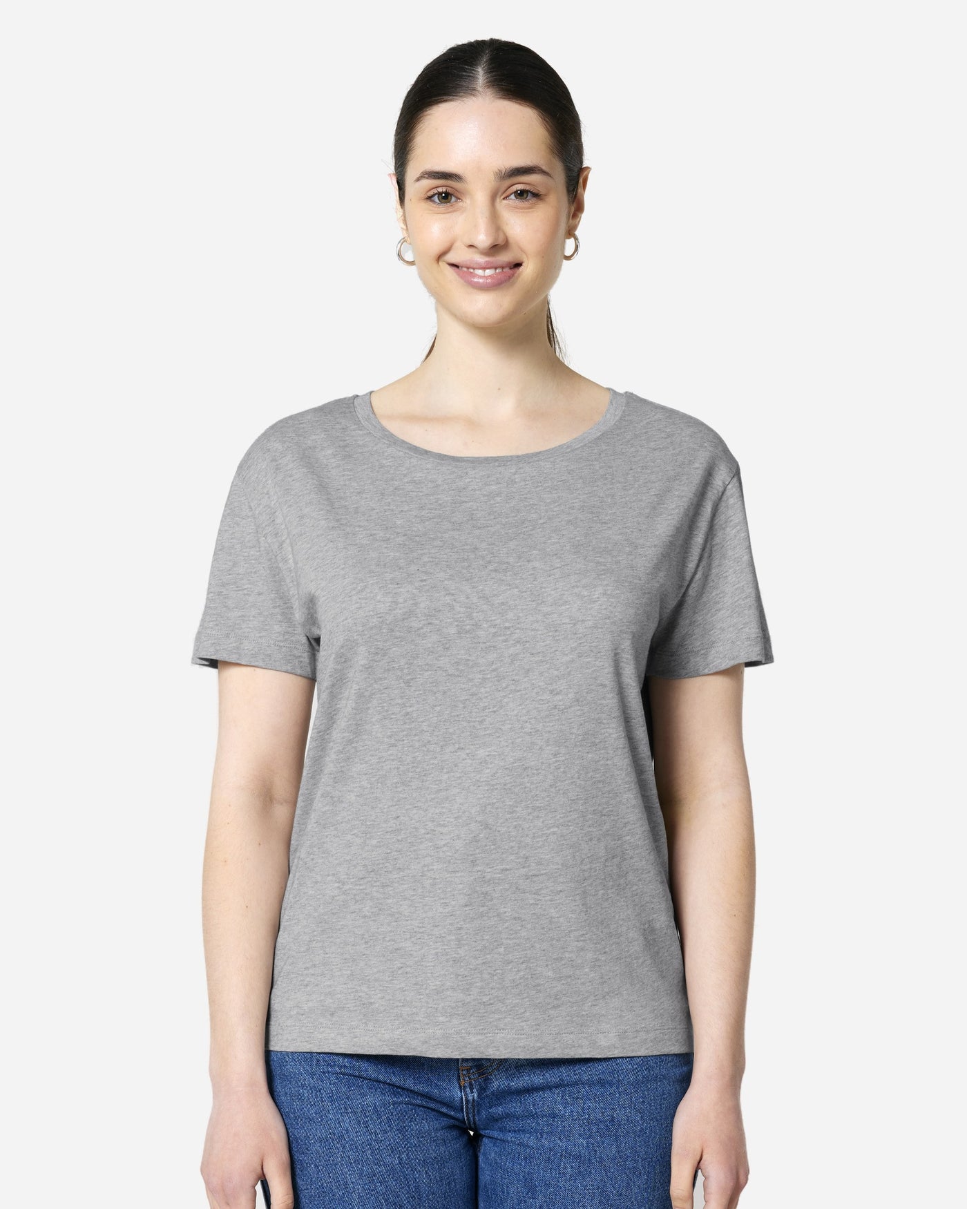 T-shirt femme Stella Serena porté, coloris Heather Grey