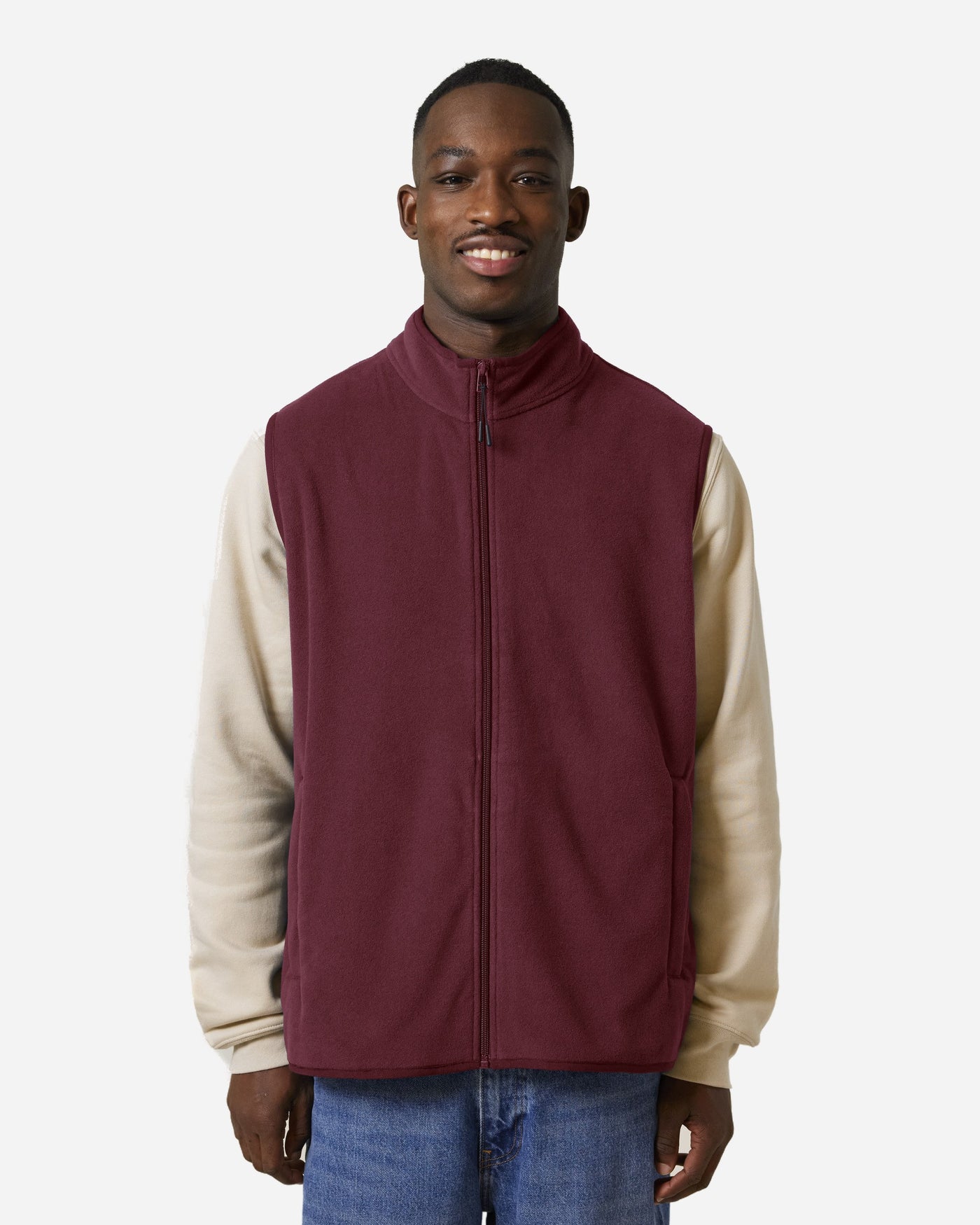 Gilet polaire homme Stanley Quester porté, coloris Burgundy