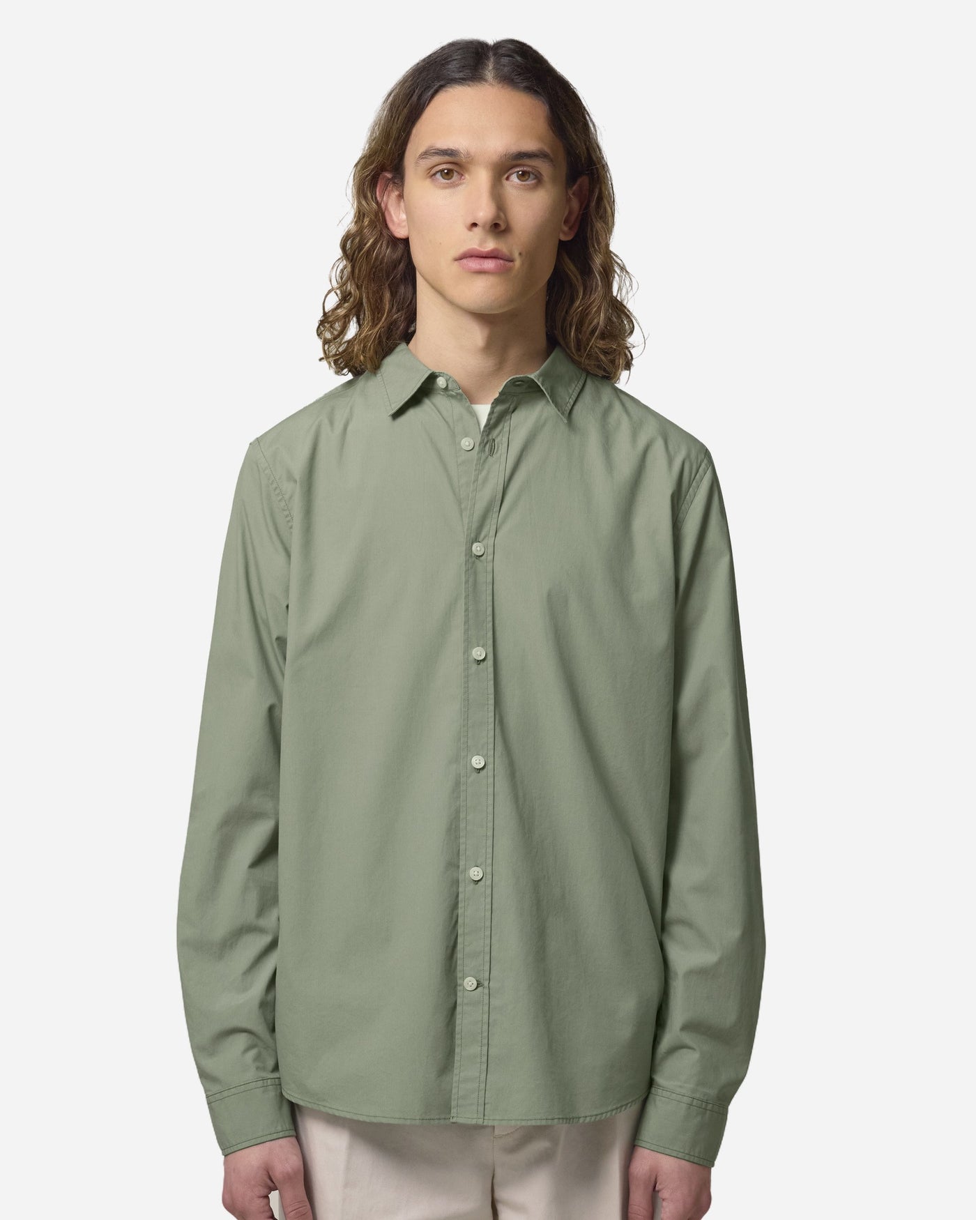 Chemise popeline homme Stanley Styler Shirt porté, coloris Soft Khaki