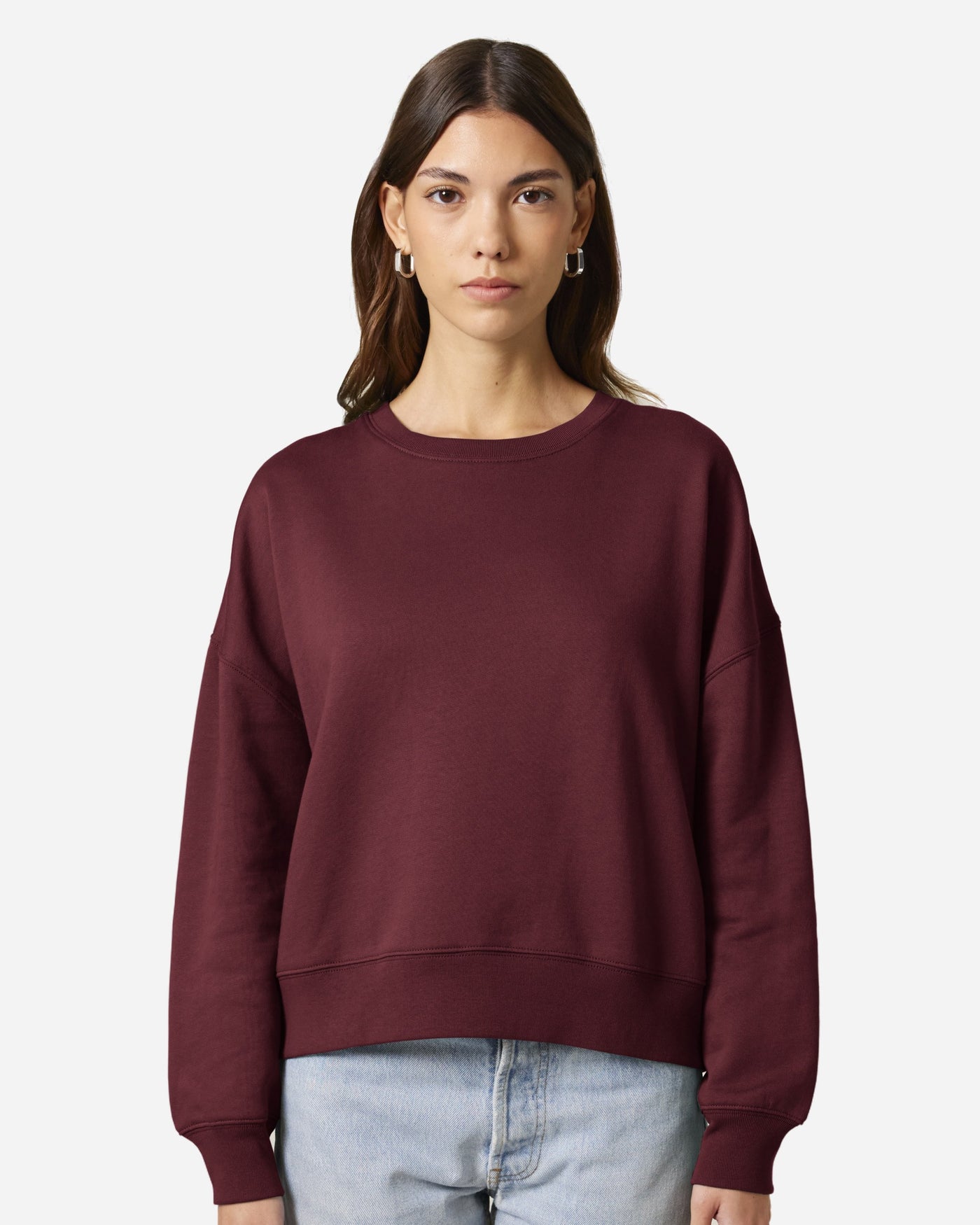Sweat femme Stella Alma porté, coloris Burgundy