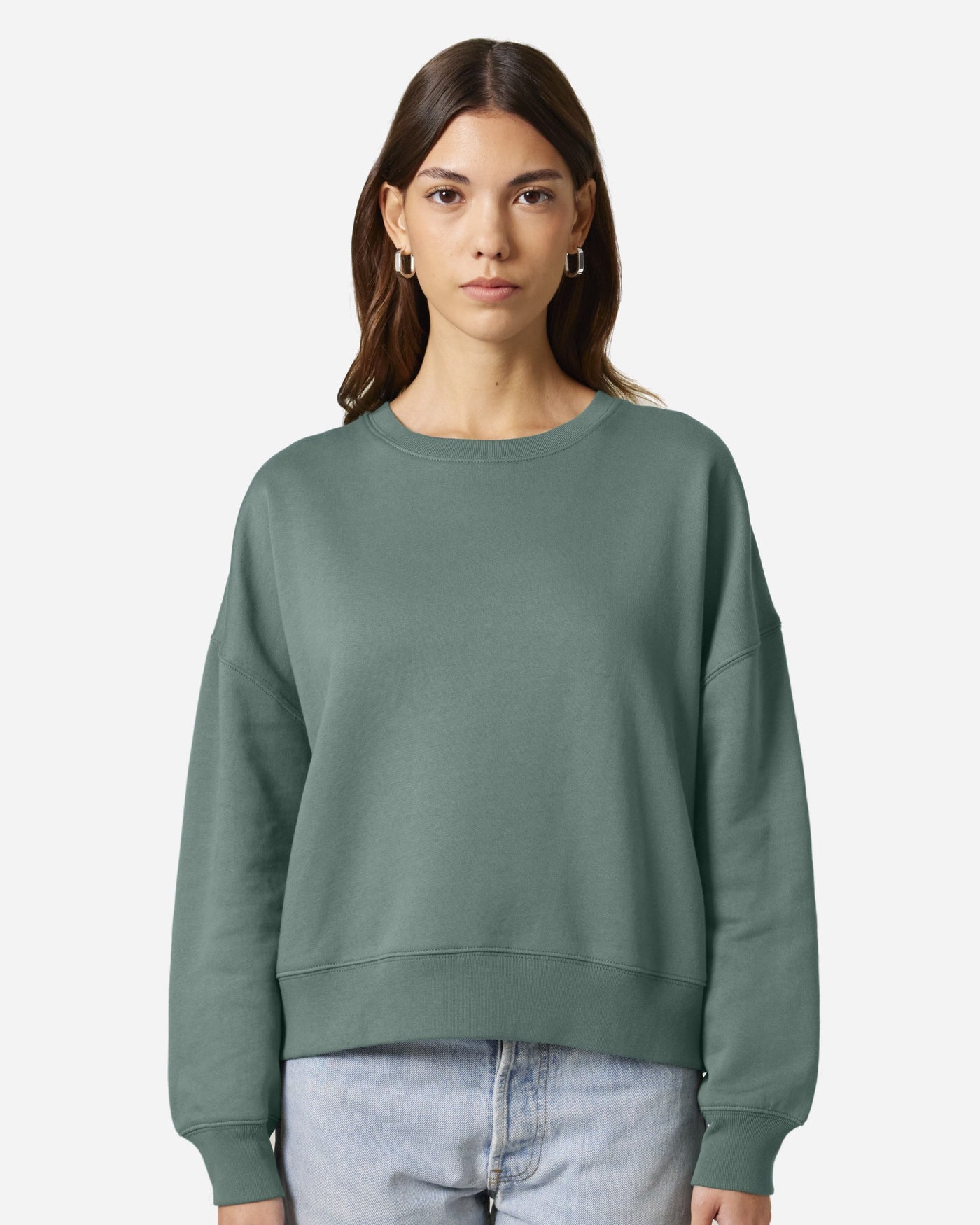 Sweat femme Stella Alma porté, coloris Green Bay