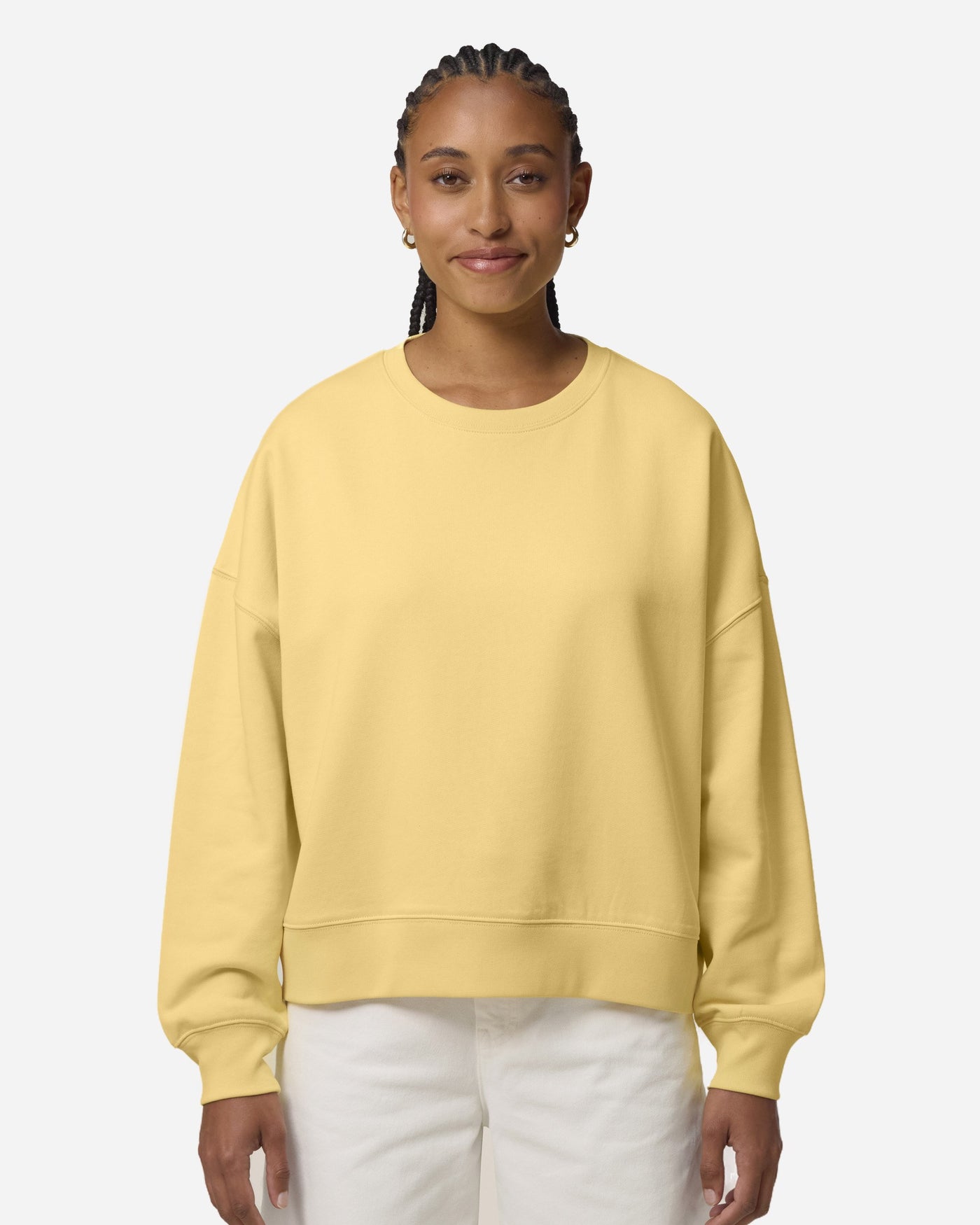 Sweat femme Stella Alma porté, coloris Viva Yellow