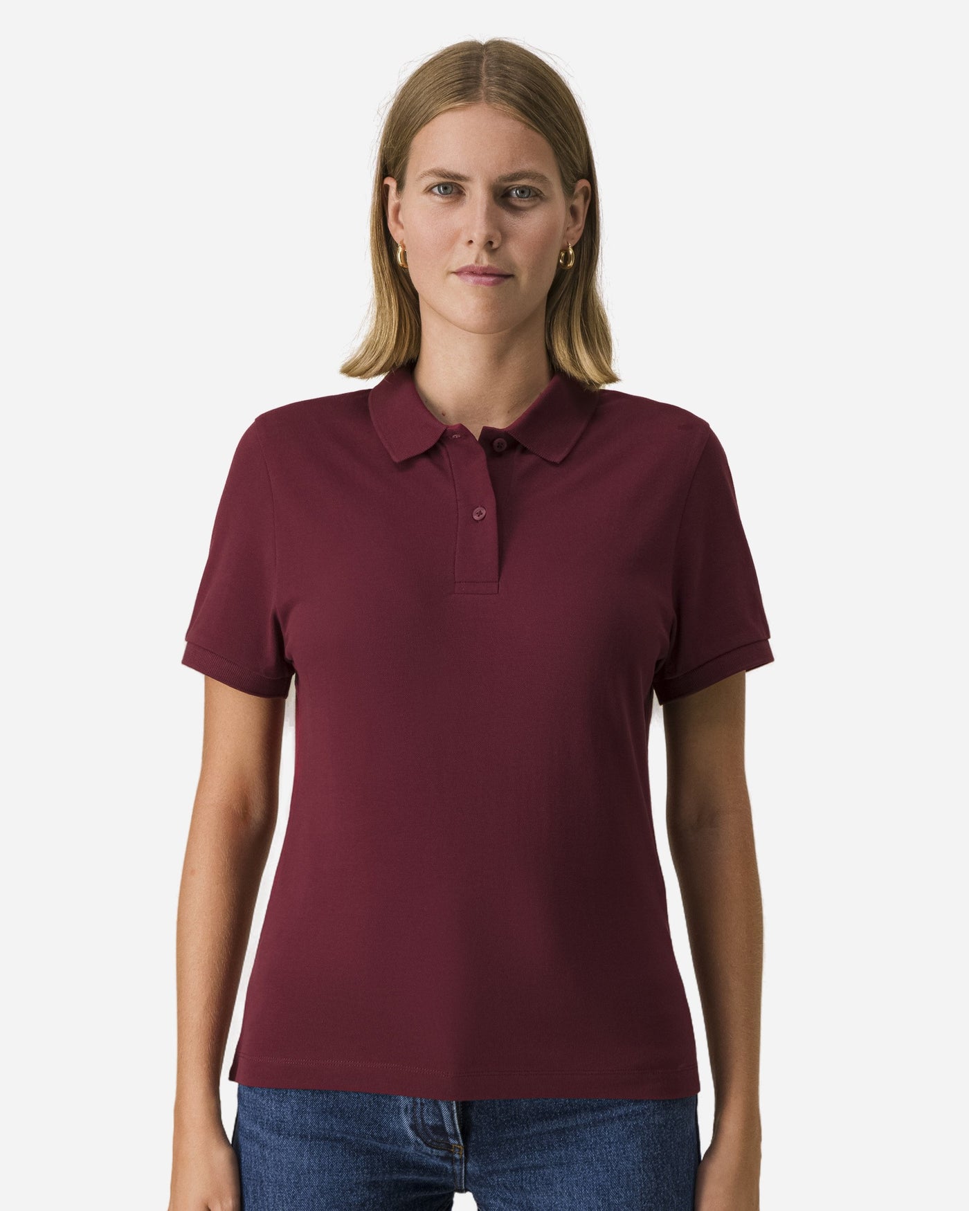 Polo femme Stella Coaster porté, coloris Burgundy