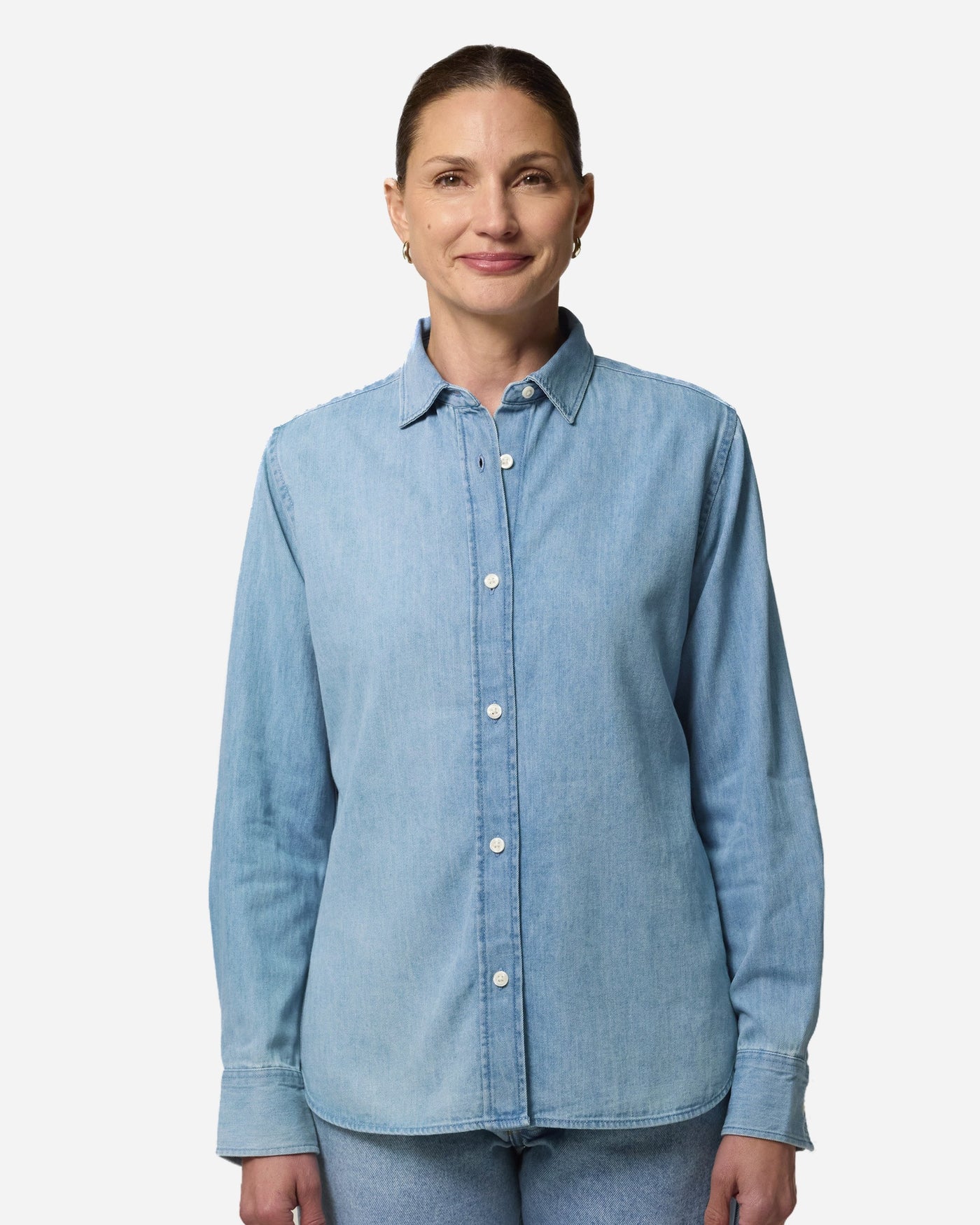 Chemise en jean femme Stella Denim Shirt porté, coloris Light Wash