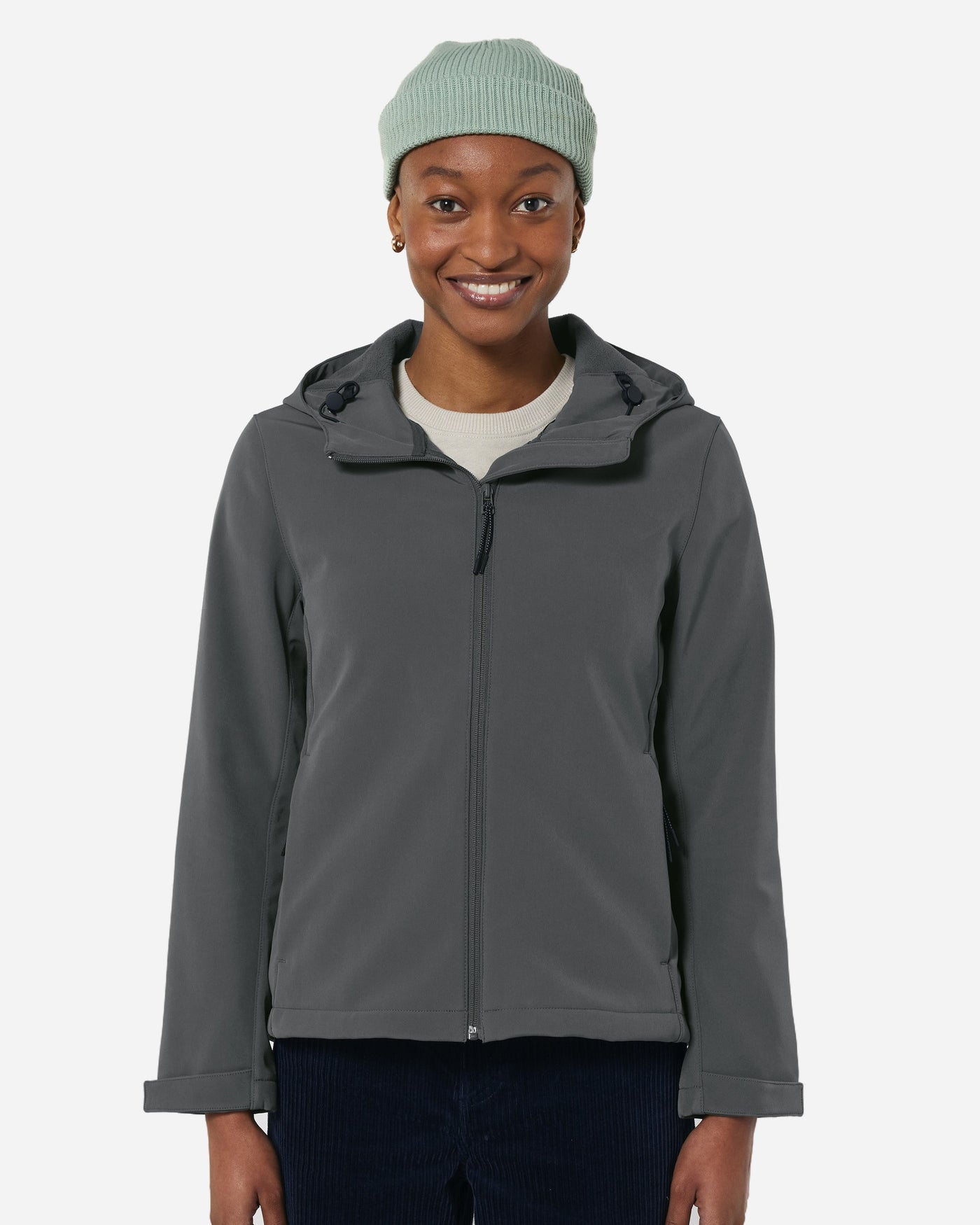 Veste softshell à capuche femme Stella Discoverer porté, coloris Anthracite