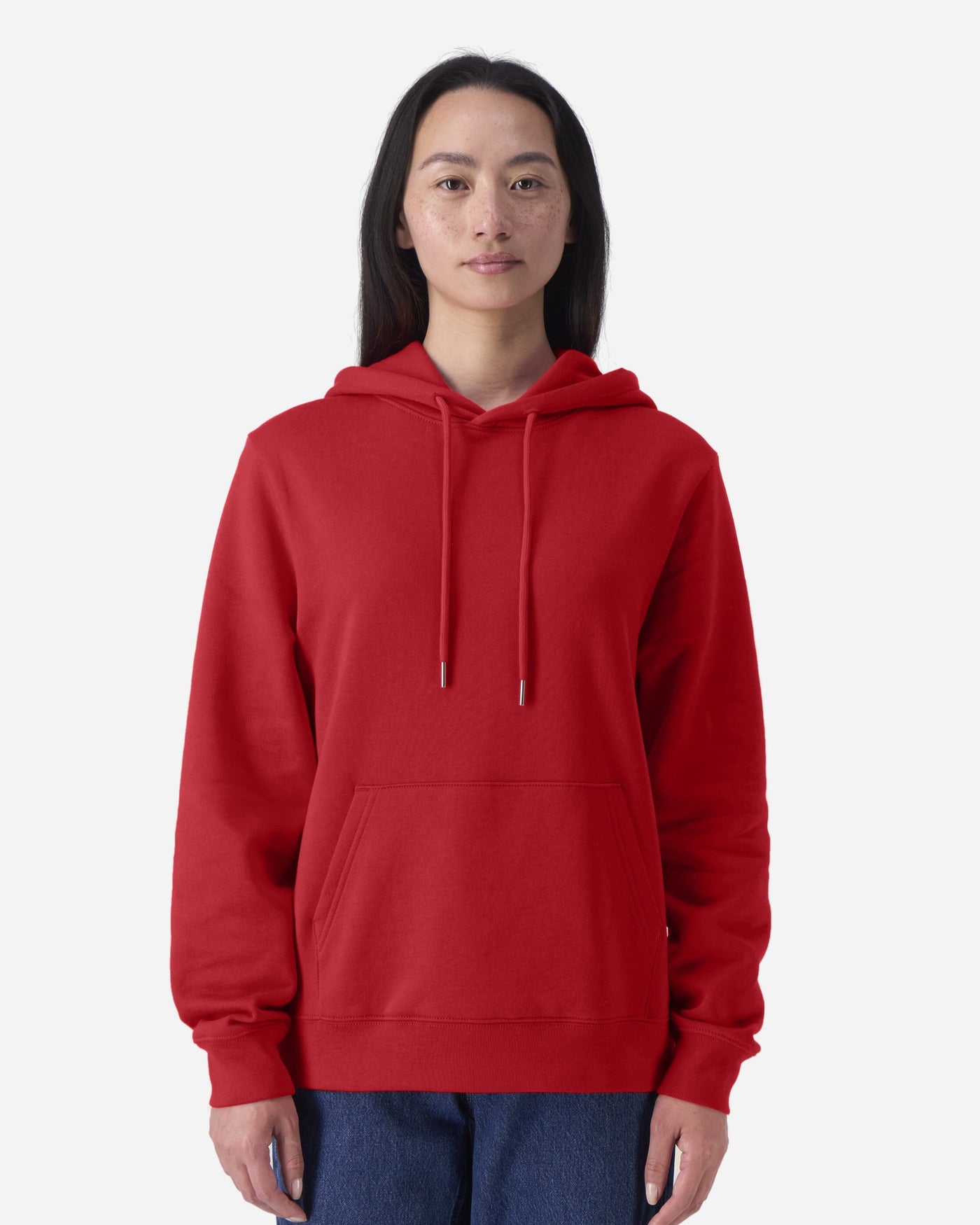 Sweat à capuche femme Stella Gamechanger porté, coloris Red