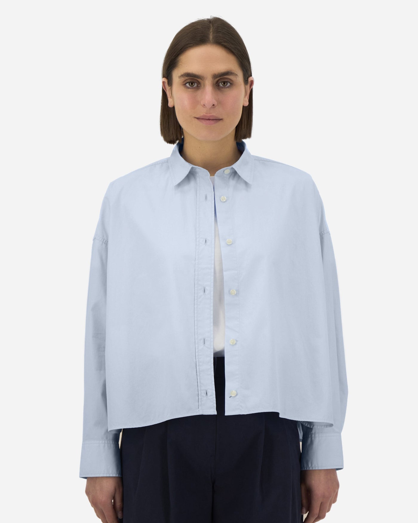 Chemise oversize femme Stella Harper porté, coloris Summer Blue