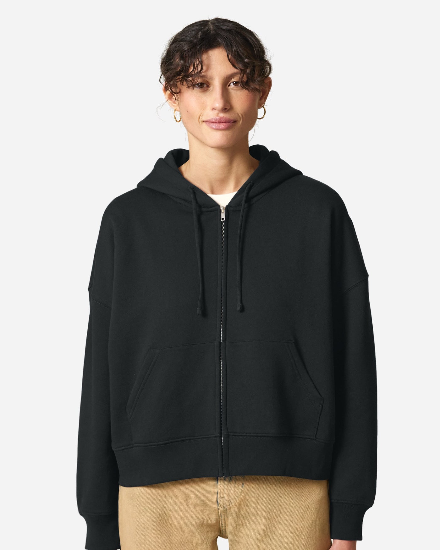 Sweat à capuche zippé femme Stella Ida porté, coloris Black