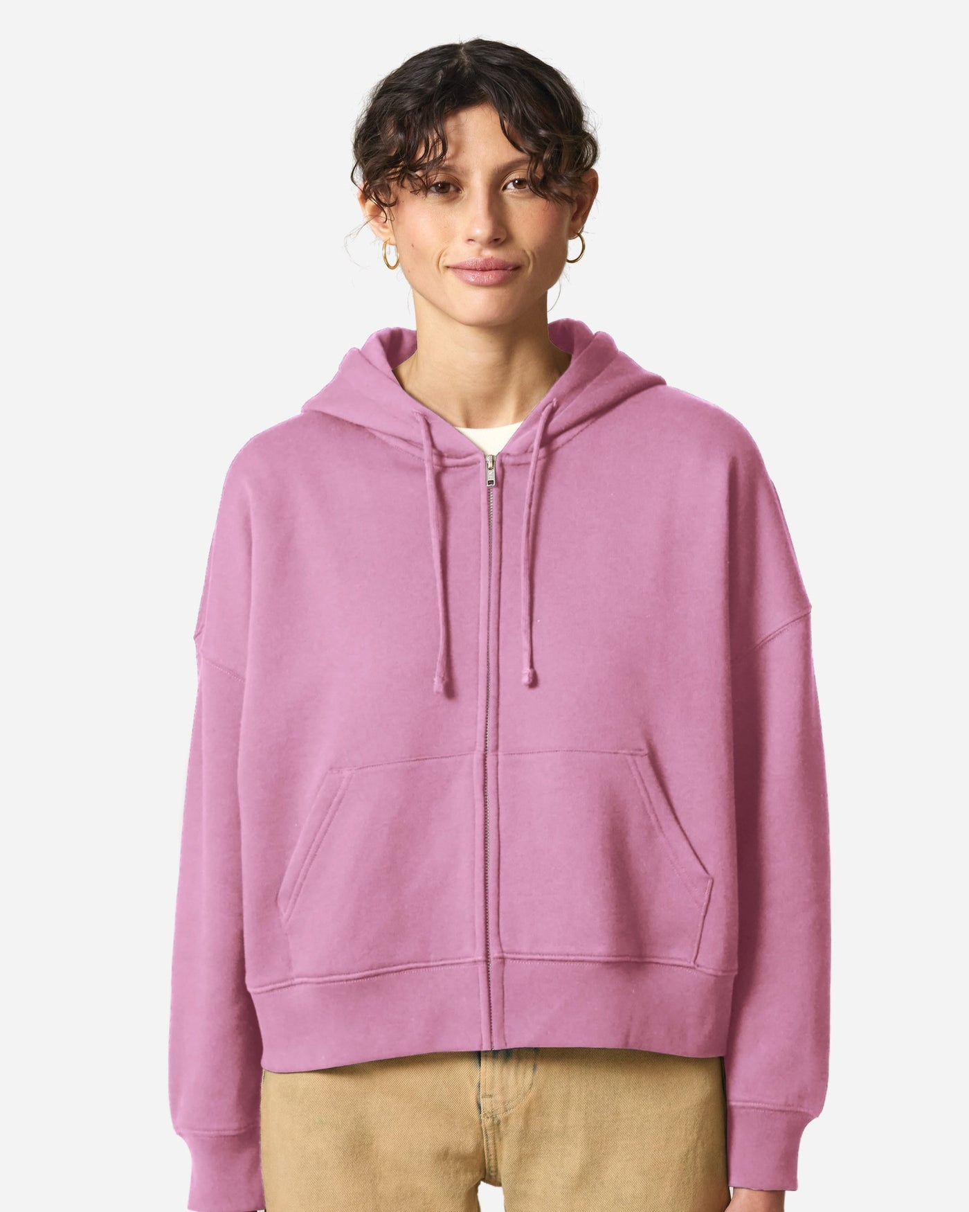 Sweat à capuche zippé femme Stella Ida porté, coloris Bubble Pink
