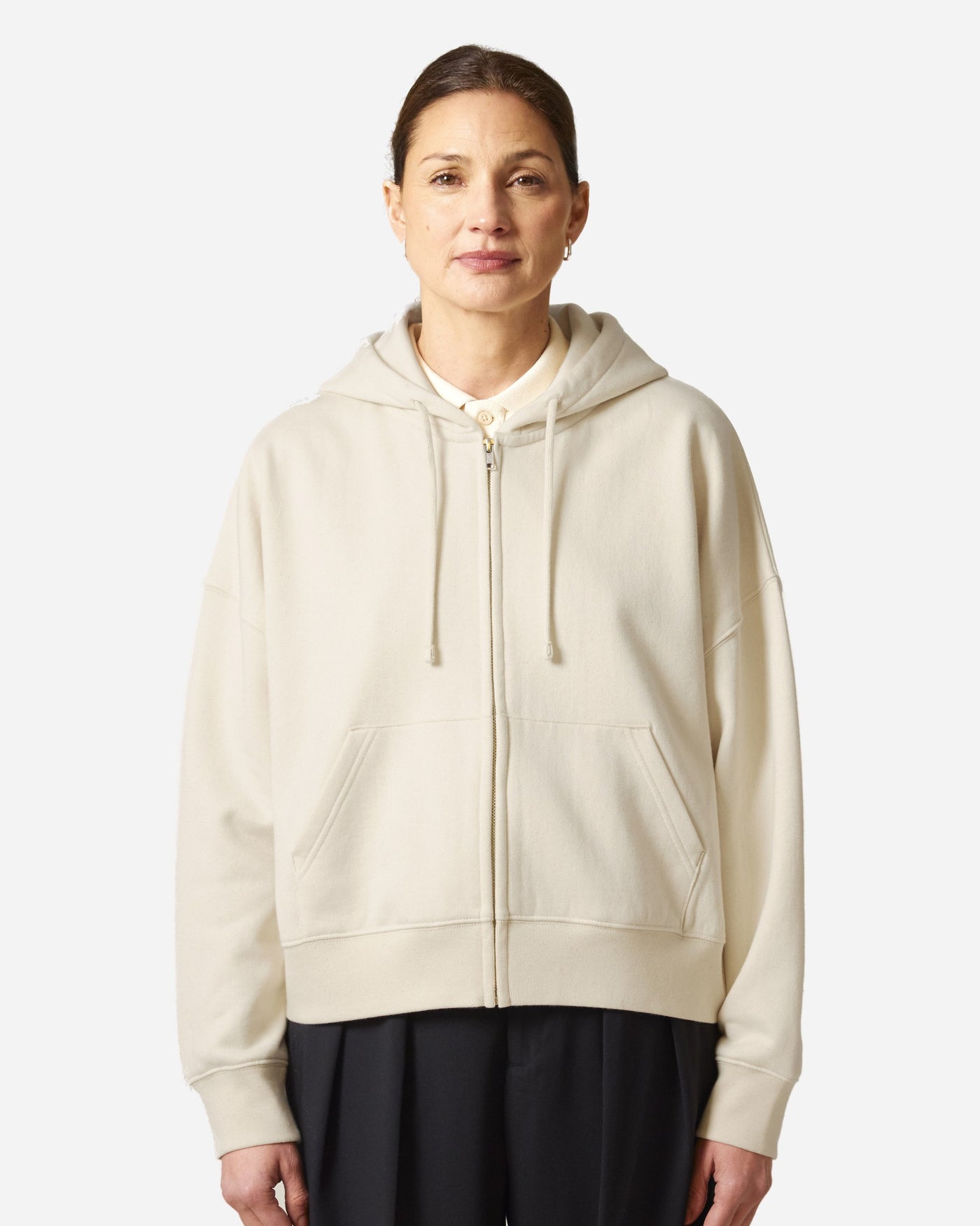 Sweat à capuche zippé femme Stella Ida porté, coloris Natural Raw