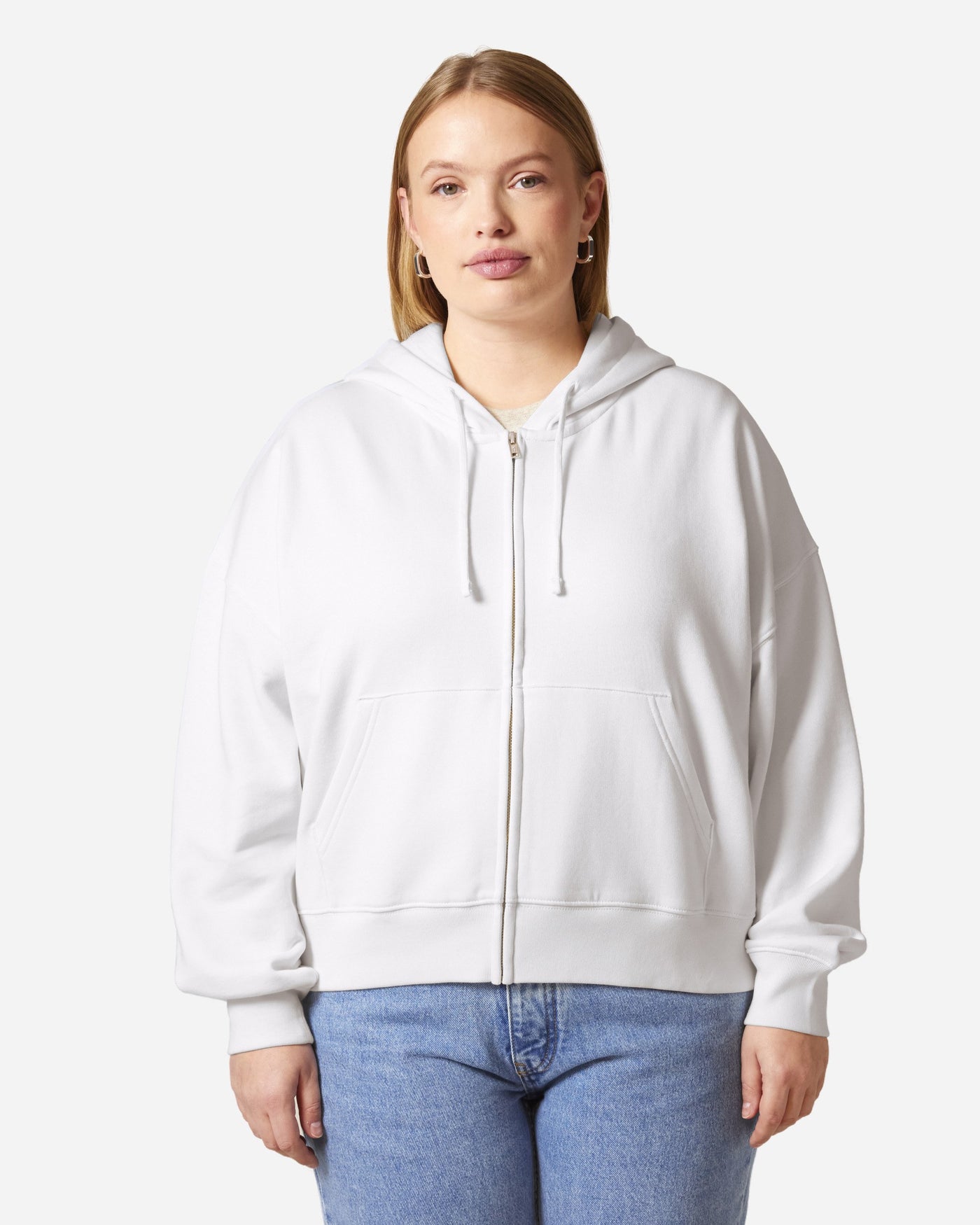 Sweat à capuche zippé femme Stella Ida porté, coloris White