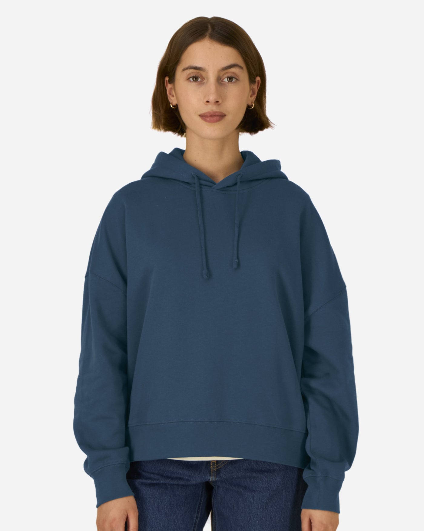 Sweat à capuche femme Stella Nora porté, coloris Deep Teal