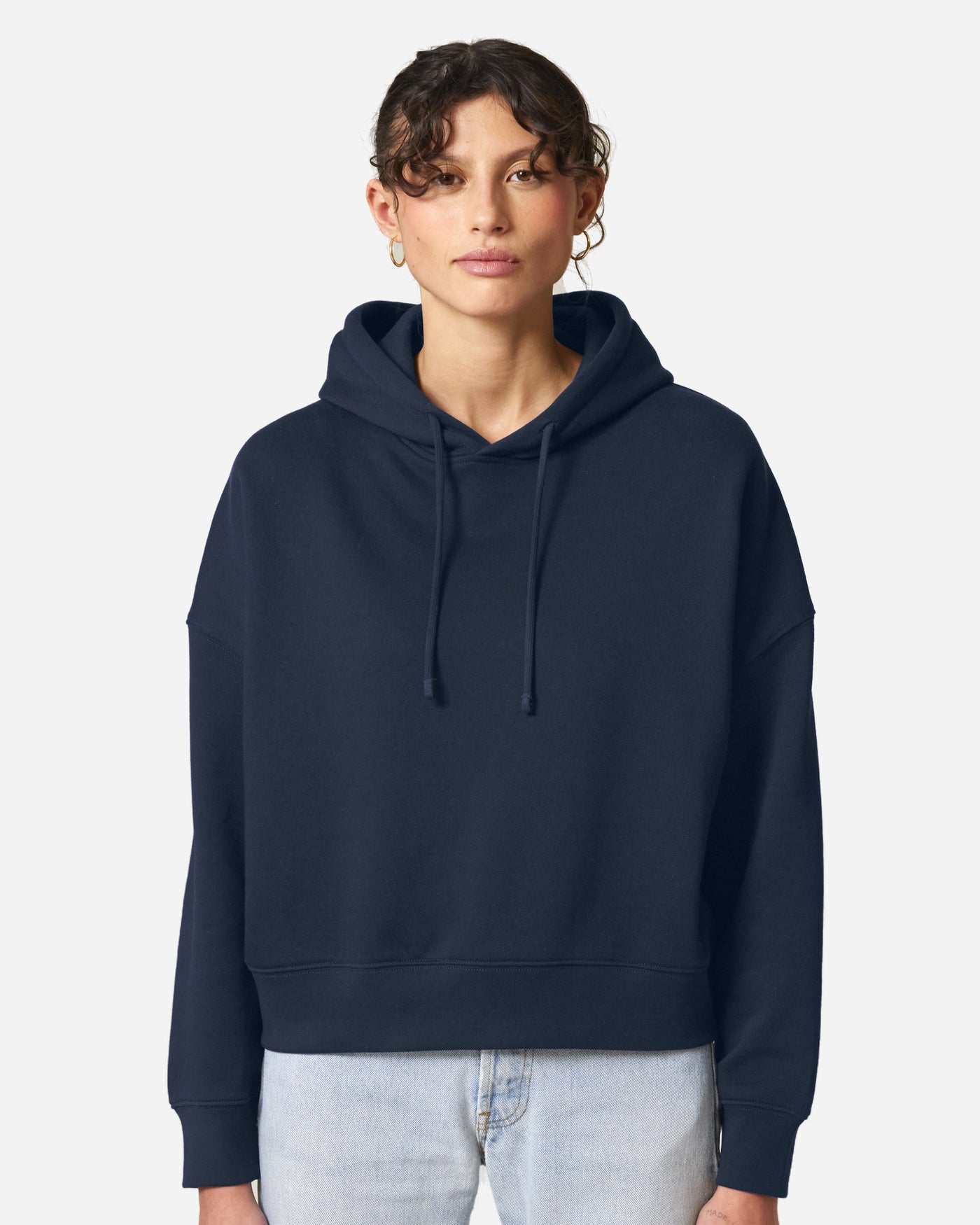 Sweat à capuche femme Stella Nora porté, coloris French Navy