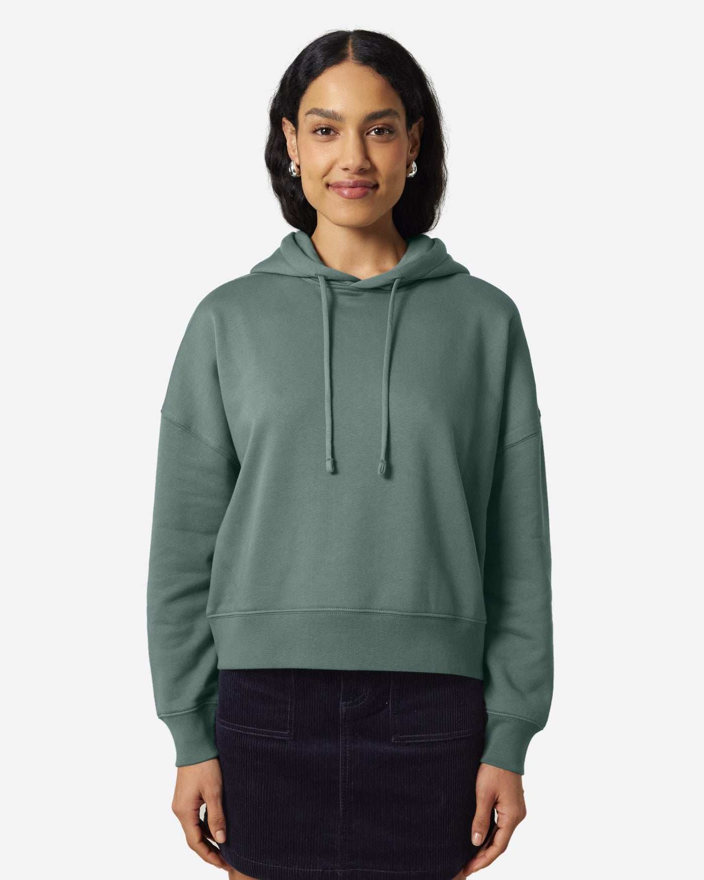 Sweat à capuche femme Stella Nora porté, coloris Green Bay