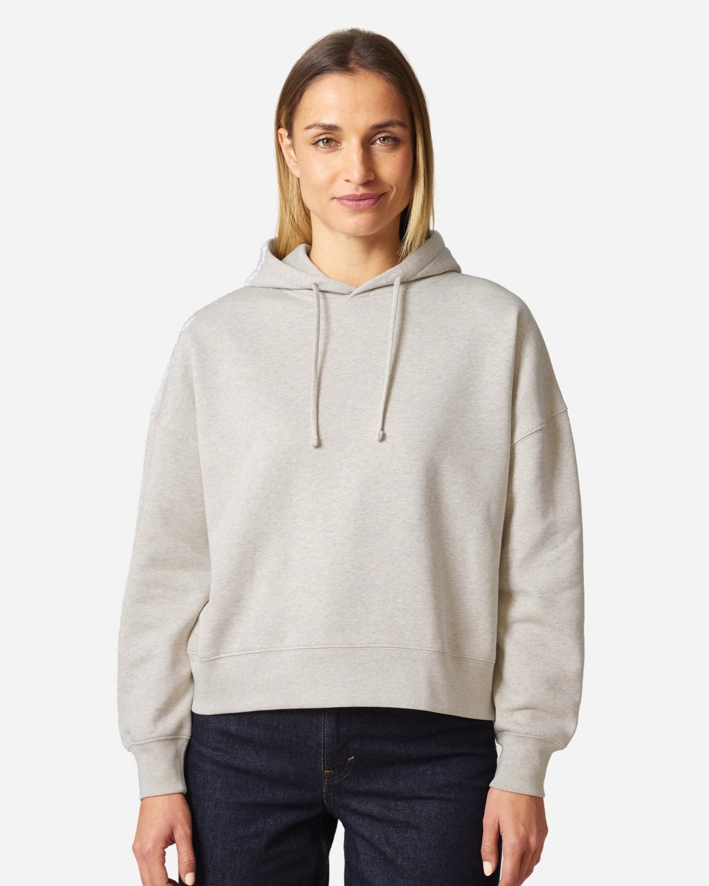 Sweat à capuche femme Stella Nora porté, coloris Heather Haze